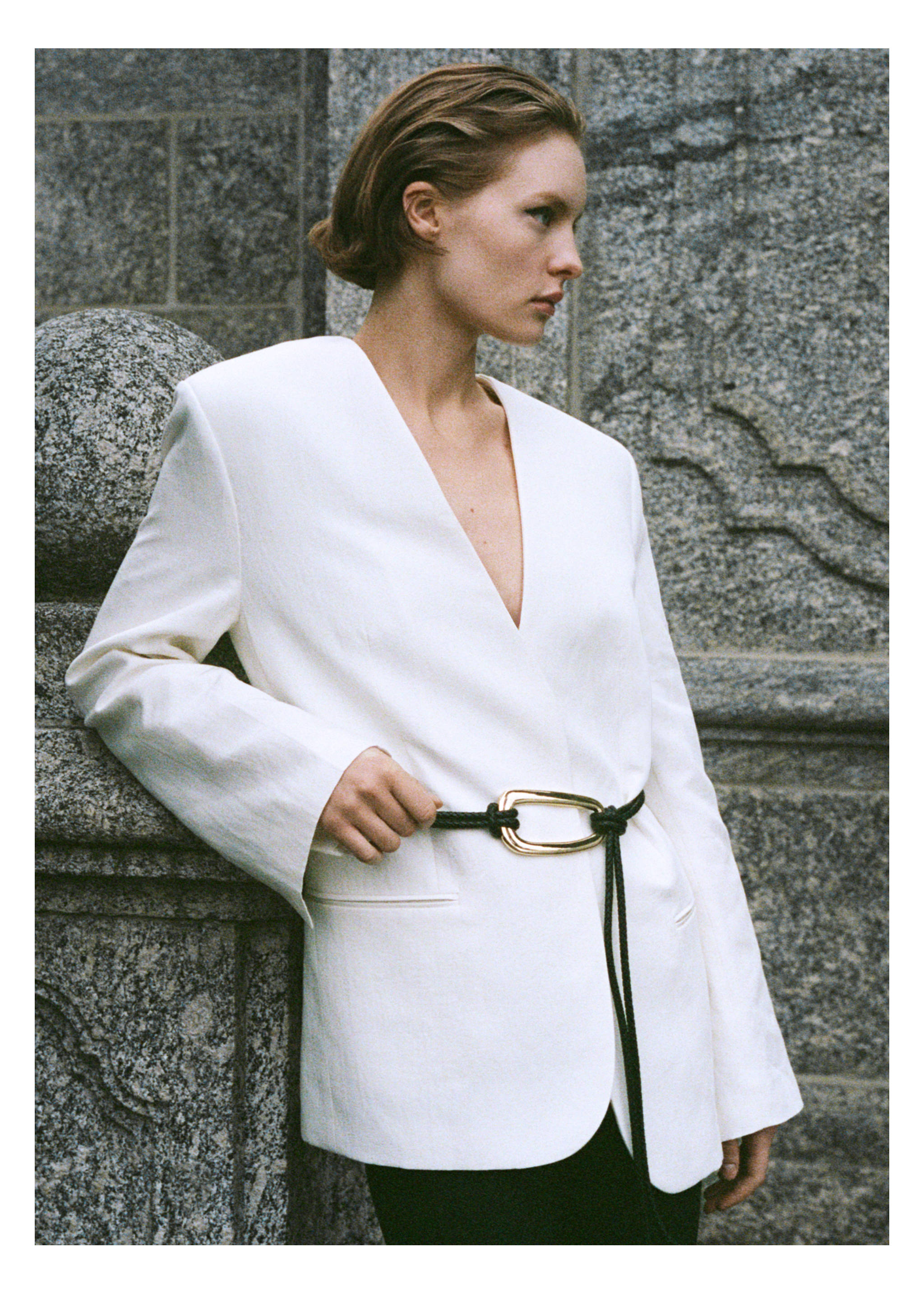 Blazer en mélange de lyocell et de lin - Détail de l'article 6, Écru. Ref: 87026375-00.