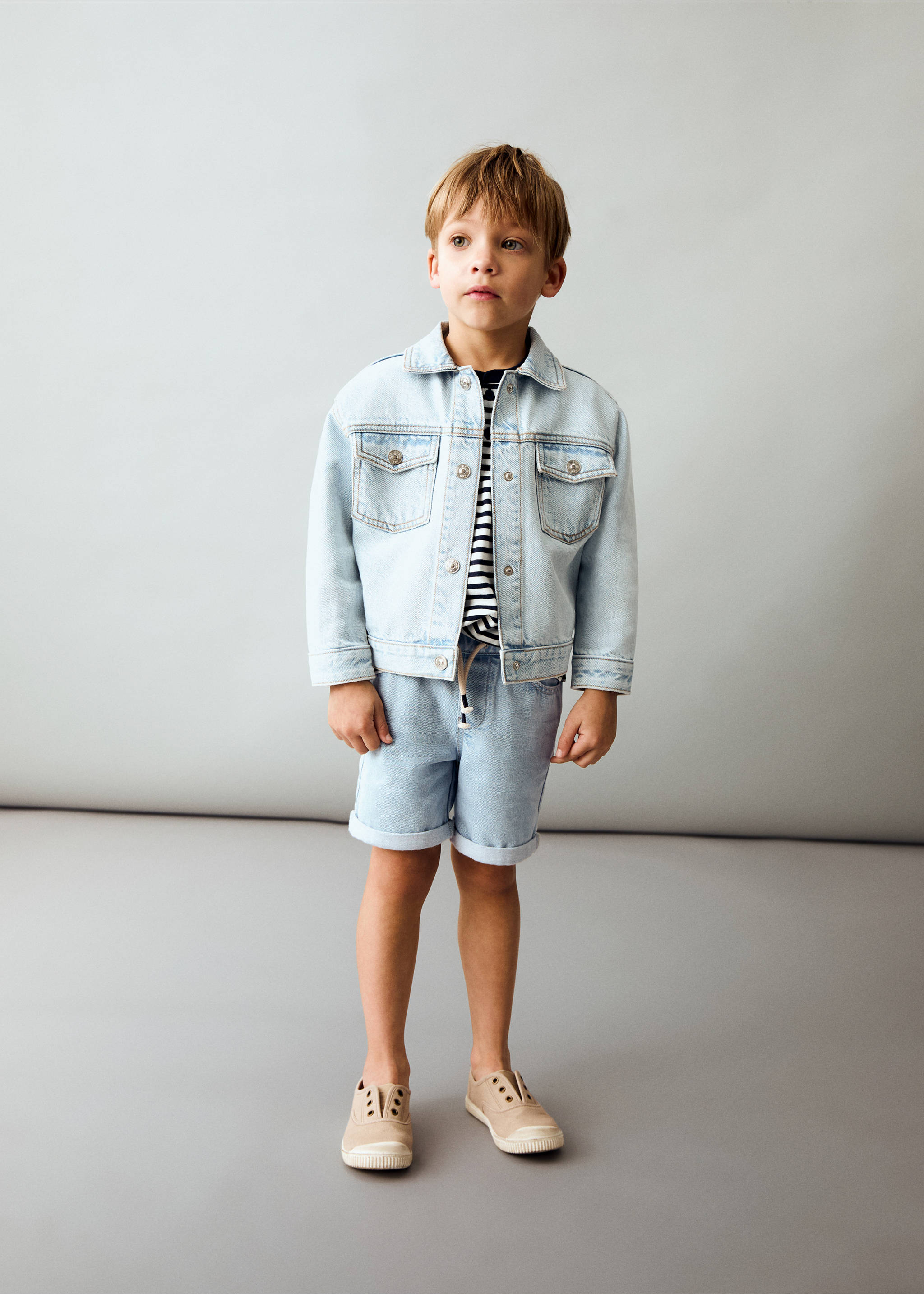 Drawstring denim Bermuda shorts - General plane, Medium Blue. Ref: 87026716-00.