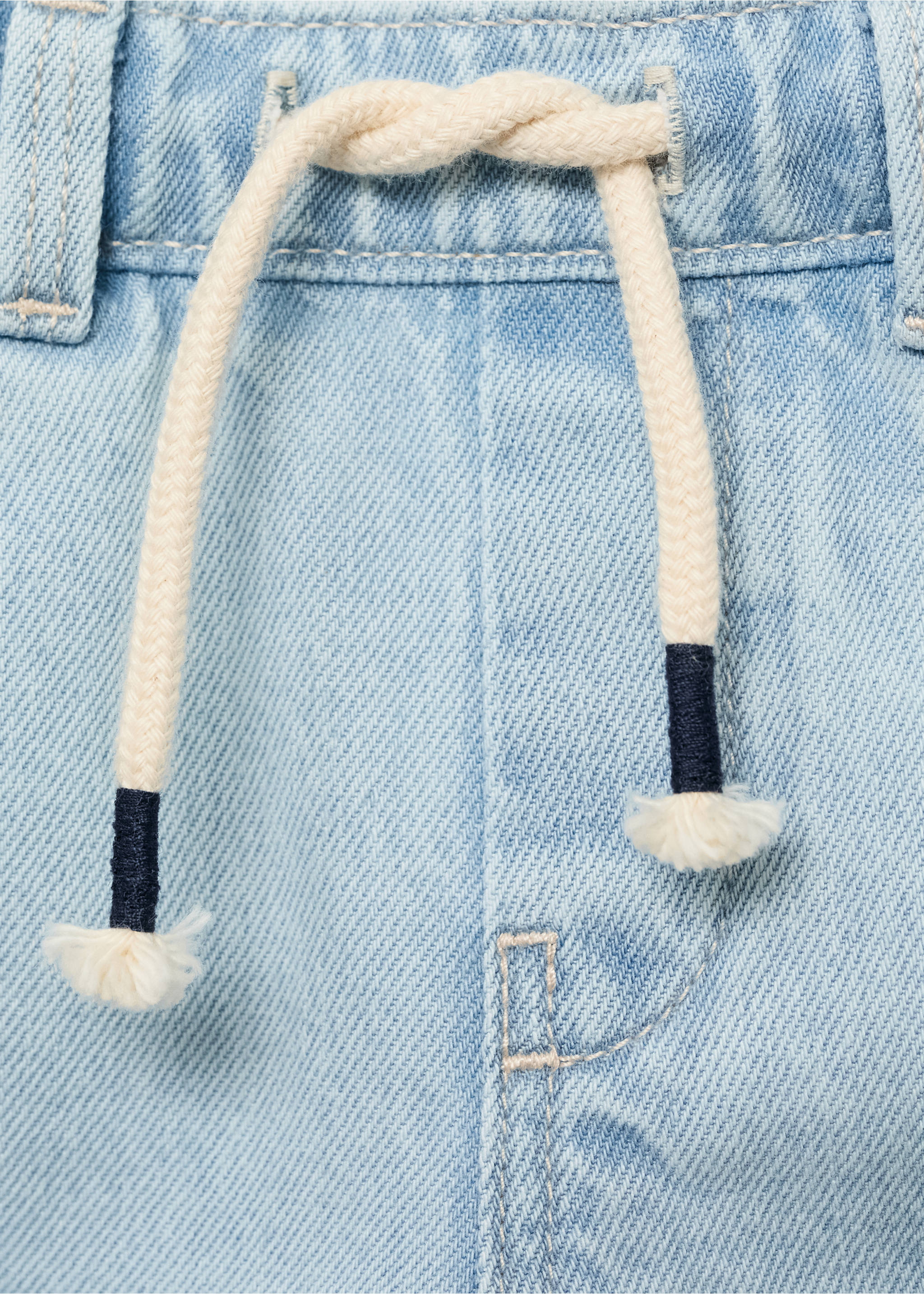 Drawstring denim Bermuda shorts - Details of the article 8, Medium Blue. Ref: 87026716-00.
