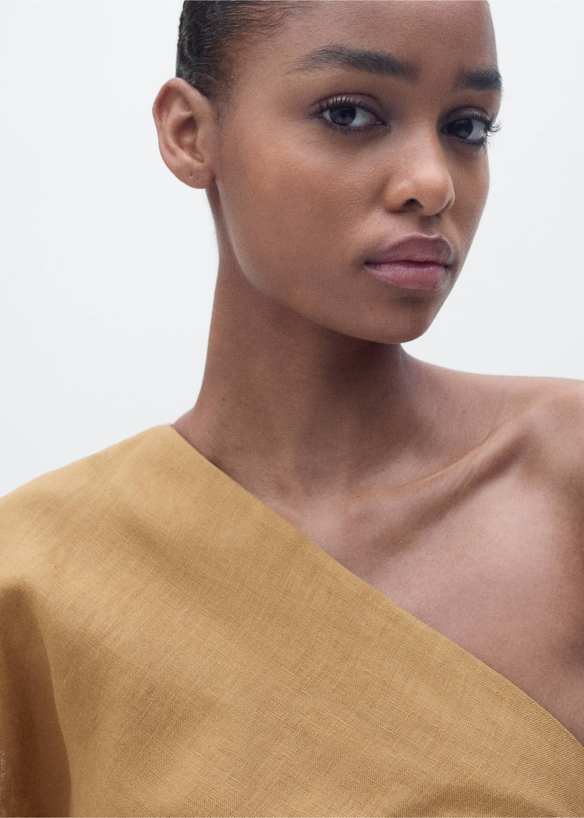 Asymmetrical linen dress - Details of the article 1, Medium Brown. Ref: 87027165-00.