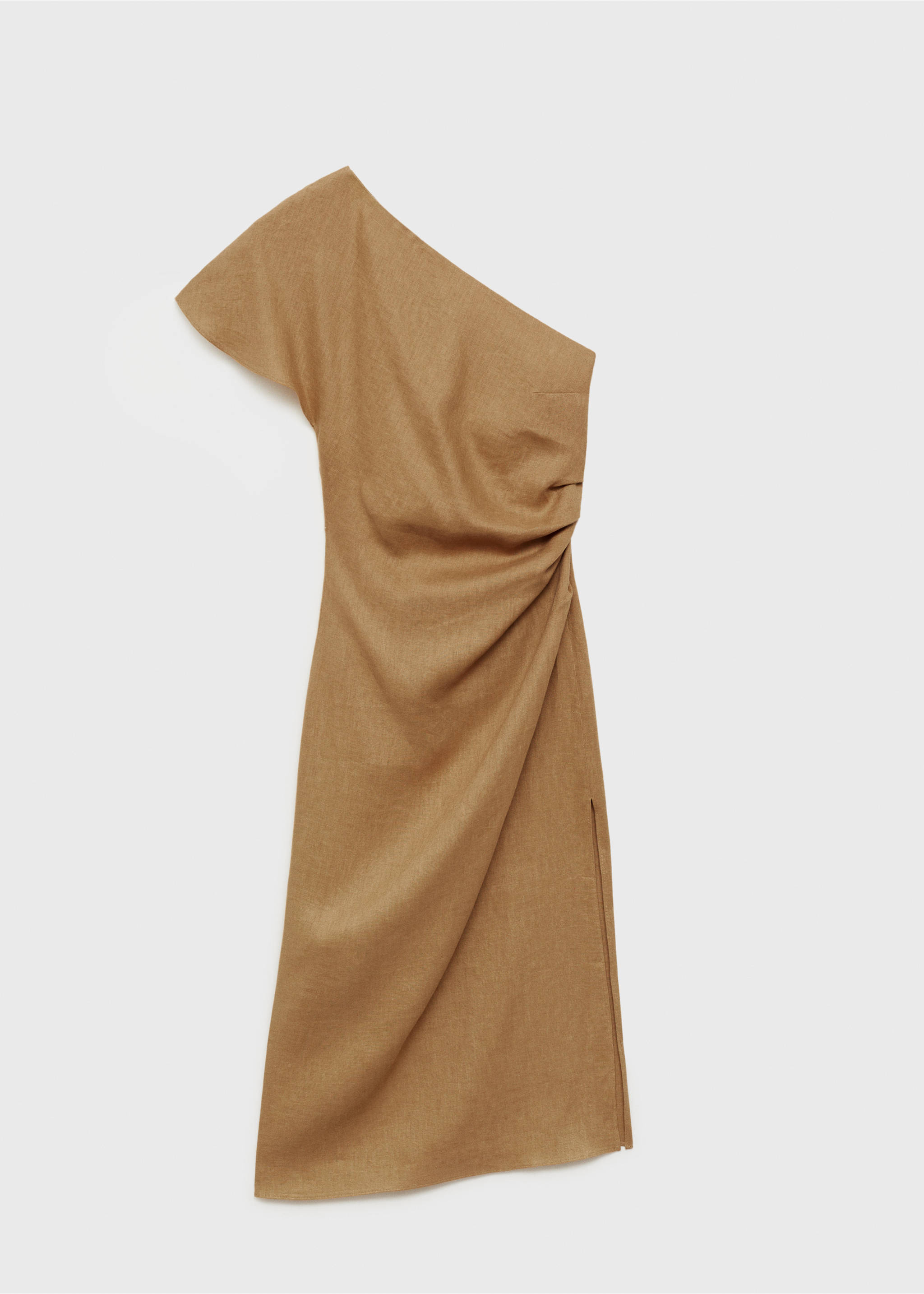 Asymmetrical linen dress - Article without model, Medium Brown. Ref: 87027165-00.