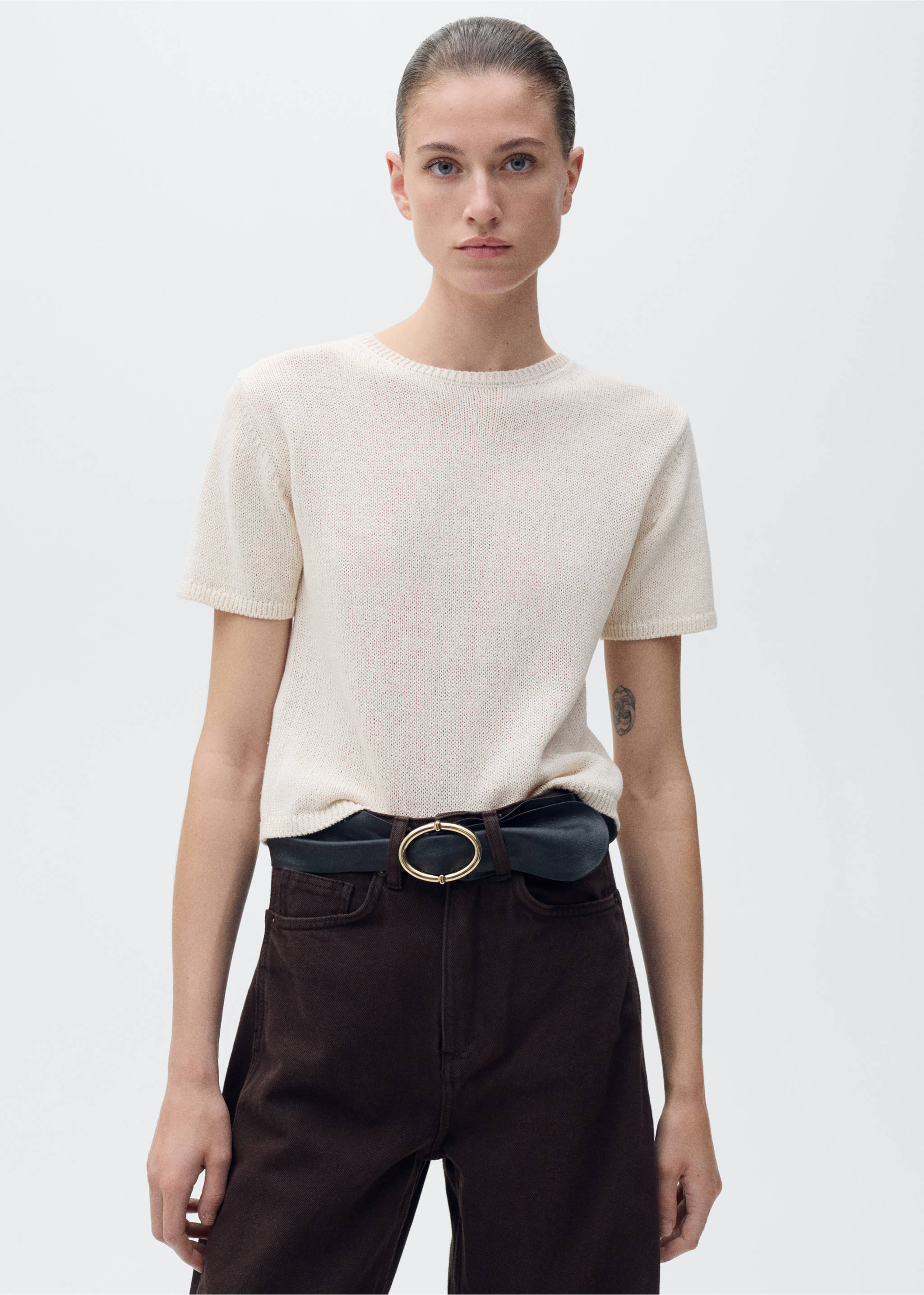 Jersey Baumwolle Strick mit kurzen Ärmeln - Mittlere Ansicht, Hellgrau/Pastellgrau. Ref: 87027166-00.