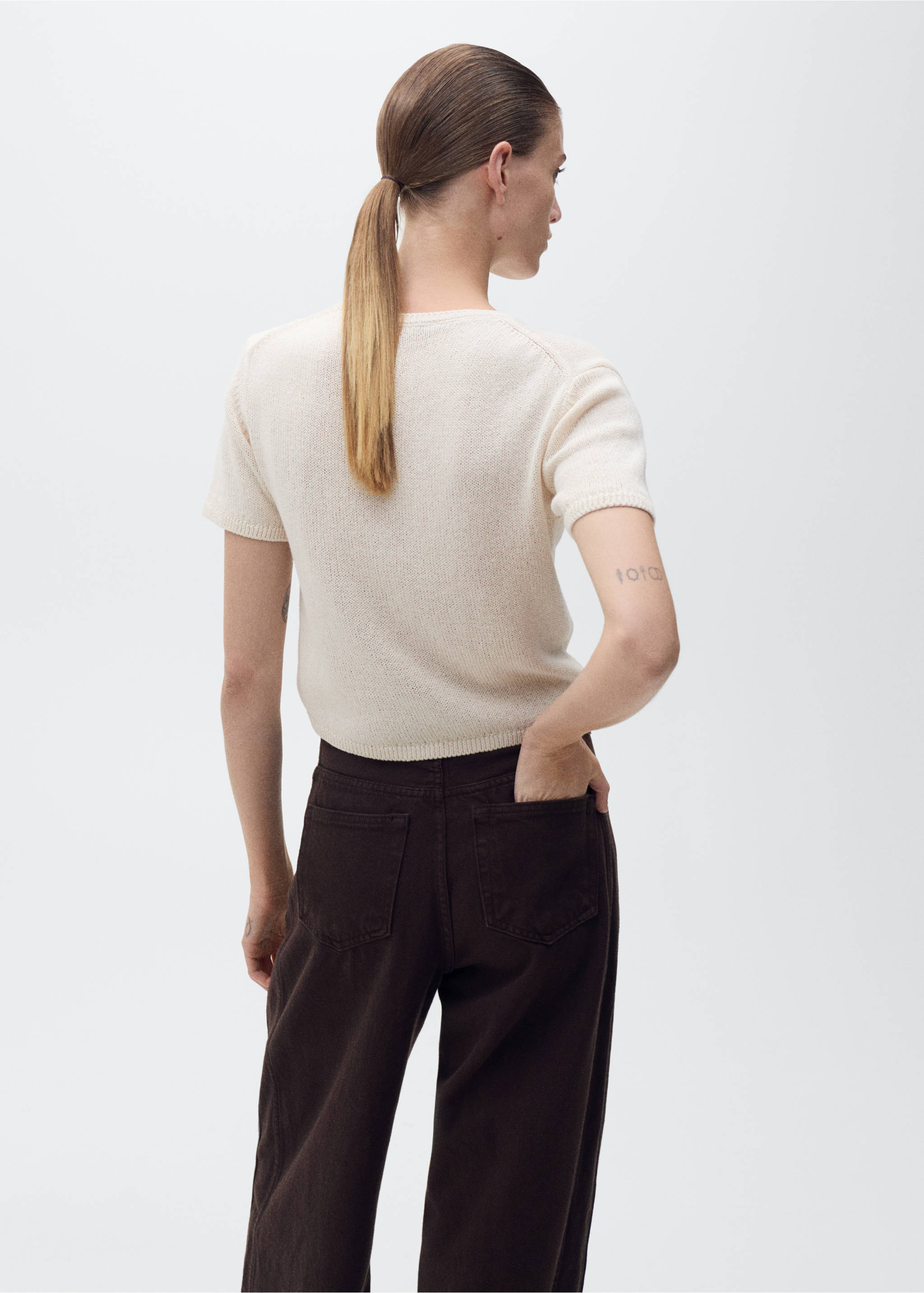 Jersey Baumwolle Strick mit kurzen Ärmeln - Rückseite des Artikels, Hellgrau/Pastellgrau. Ref: 87027166-00.