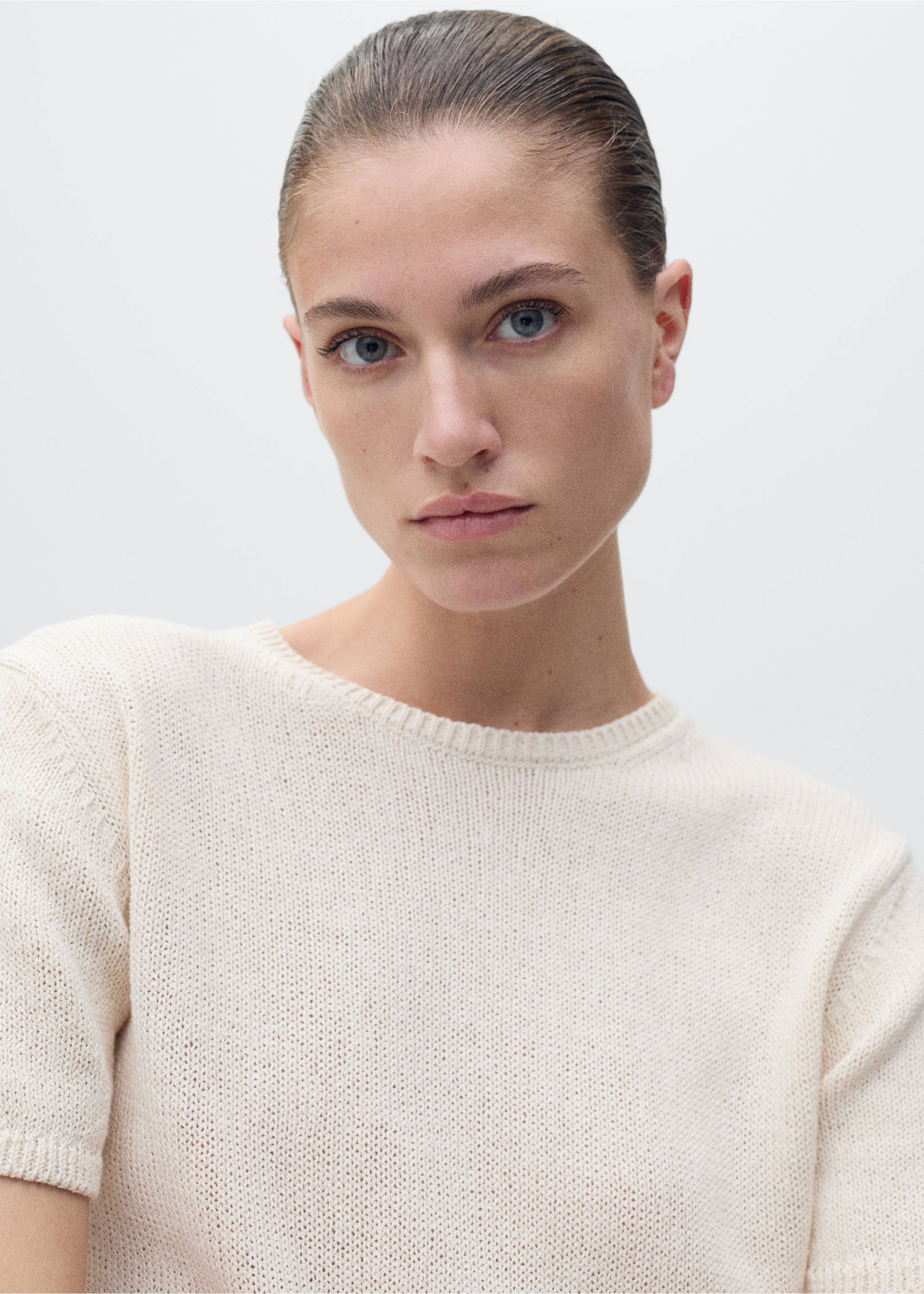 Jersey Baumwolle Strick mit kurzen Ärmeln - Detail des Artikels 6, Hellgrau/Pastellgrau. Ref: 87027166-00.