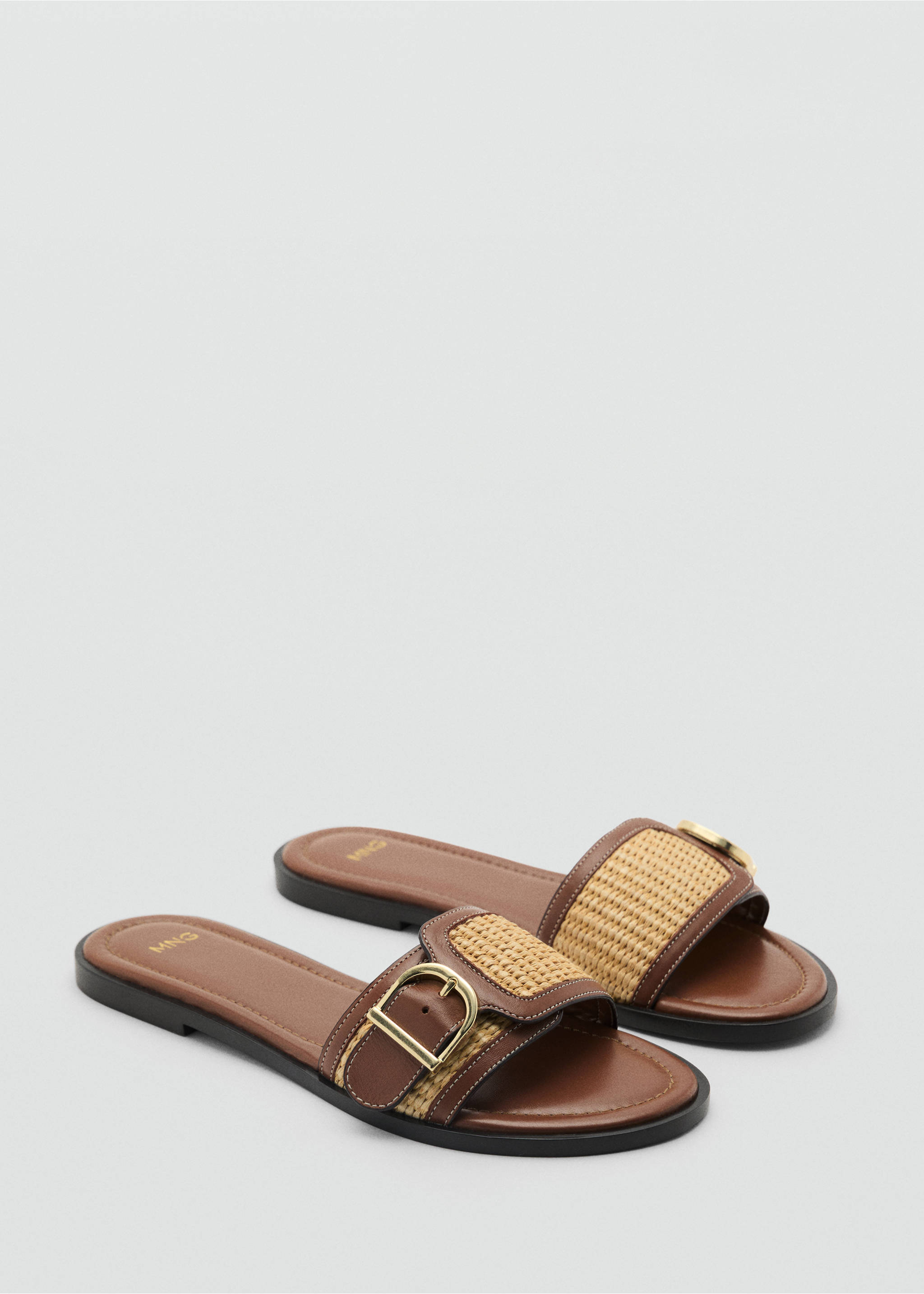 Raffia sandals with buckle and strap - Medium plane, Leather. Ref: 87027167-00.