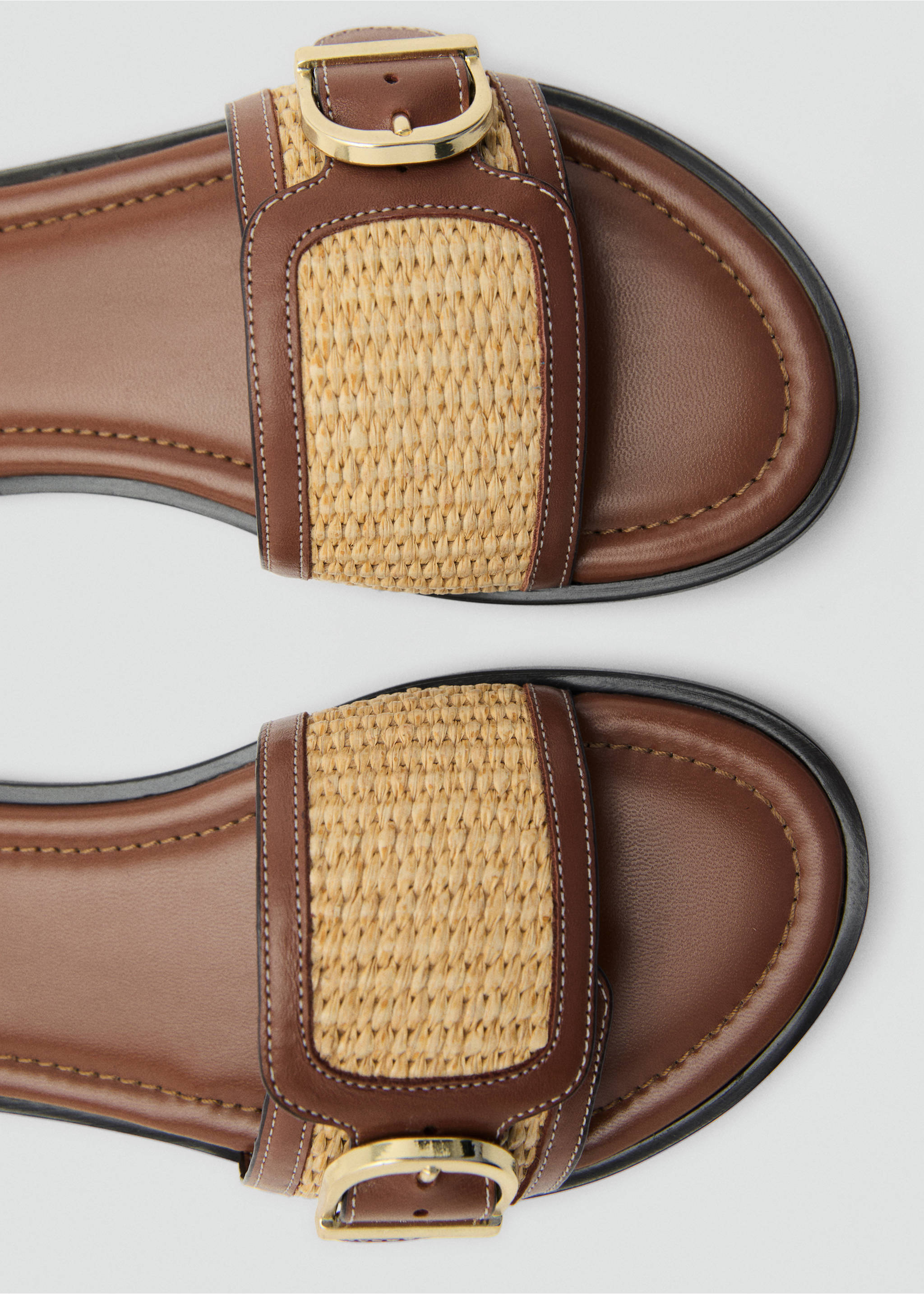 Raffia sandals with buckle and strap - Details of the article 1, Leather. Ref: 87027167-00.