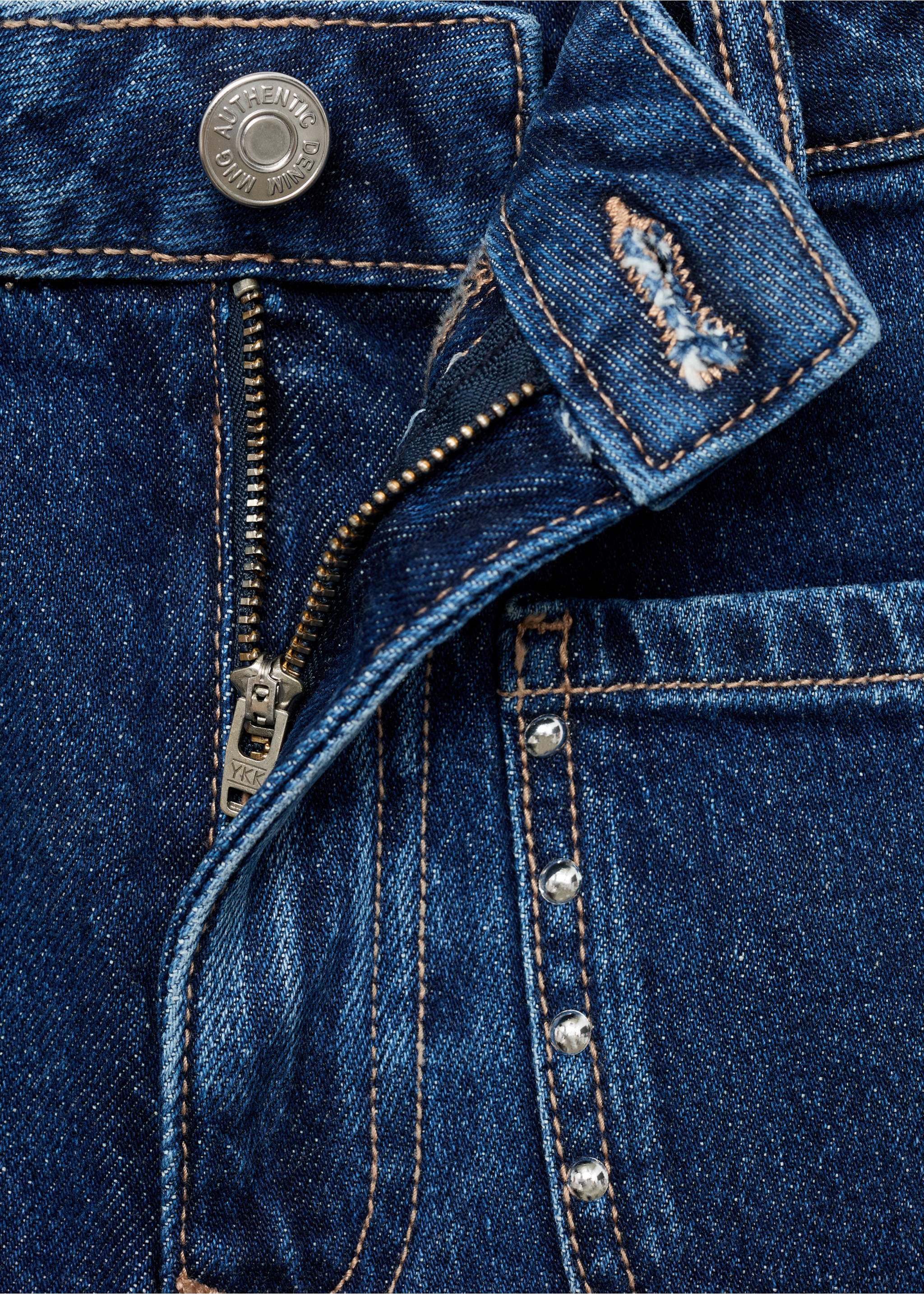 Shorts vaqueros tachuelas - Detalle del artículo 8, Azul oscuro. Ref: 87027168-00.