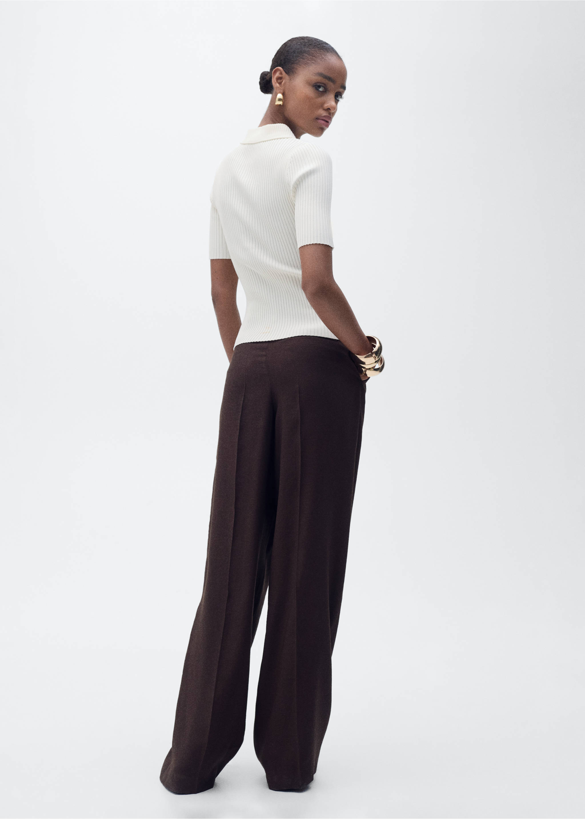 Ribbed polo-neck sweater - Reverse of the article, Ecru. Ref: 87027172-00.