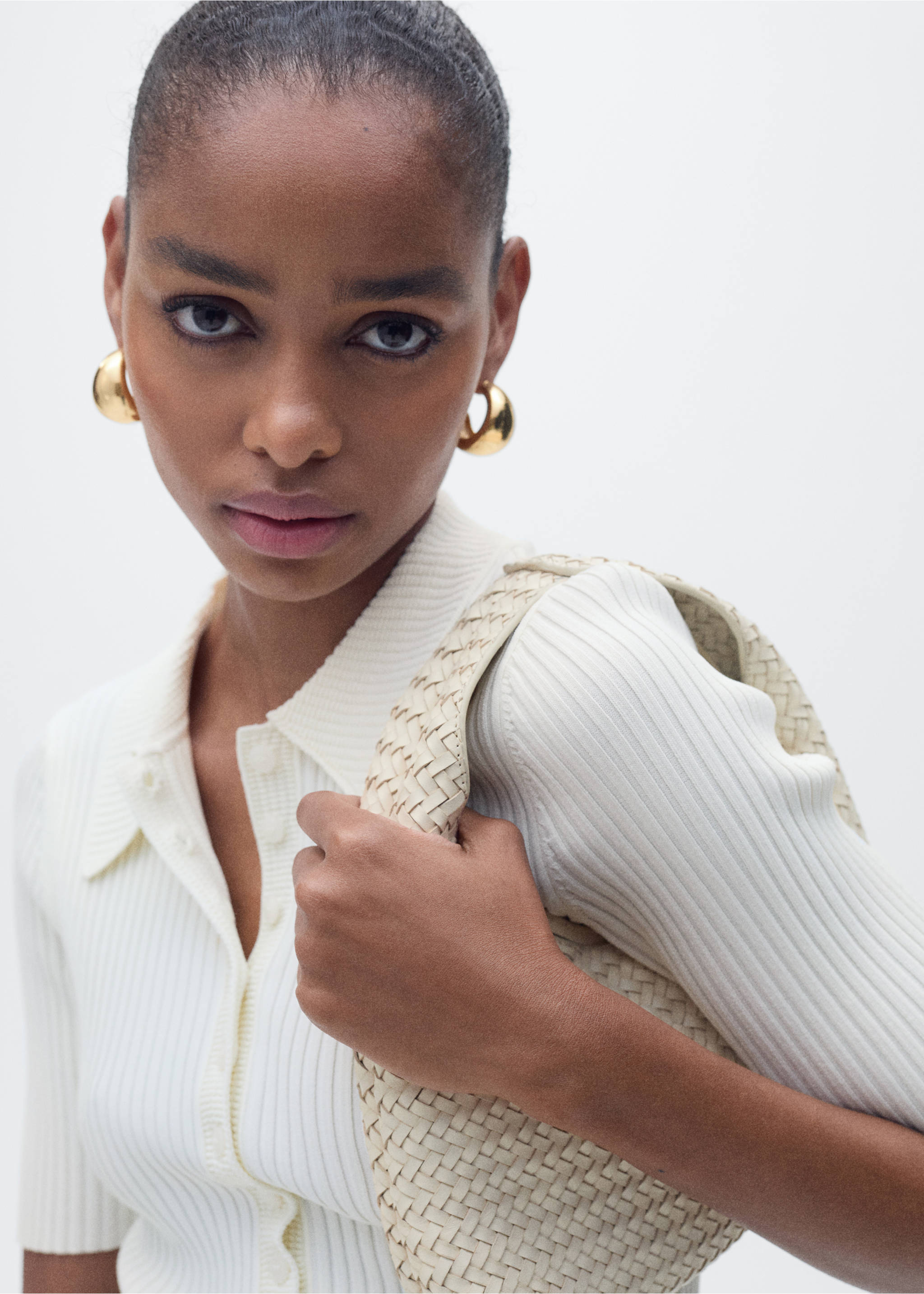 Ribbed polo-neck sweater - Details of the article 1, Ecru. Ref: 87027172-00.