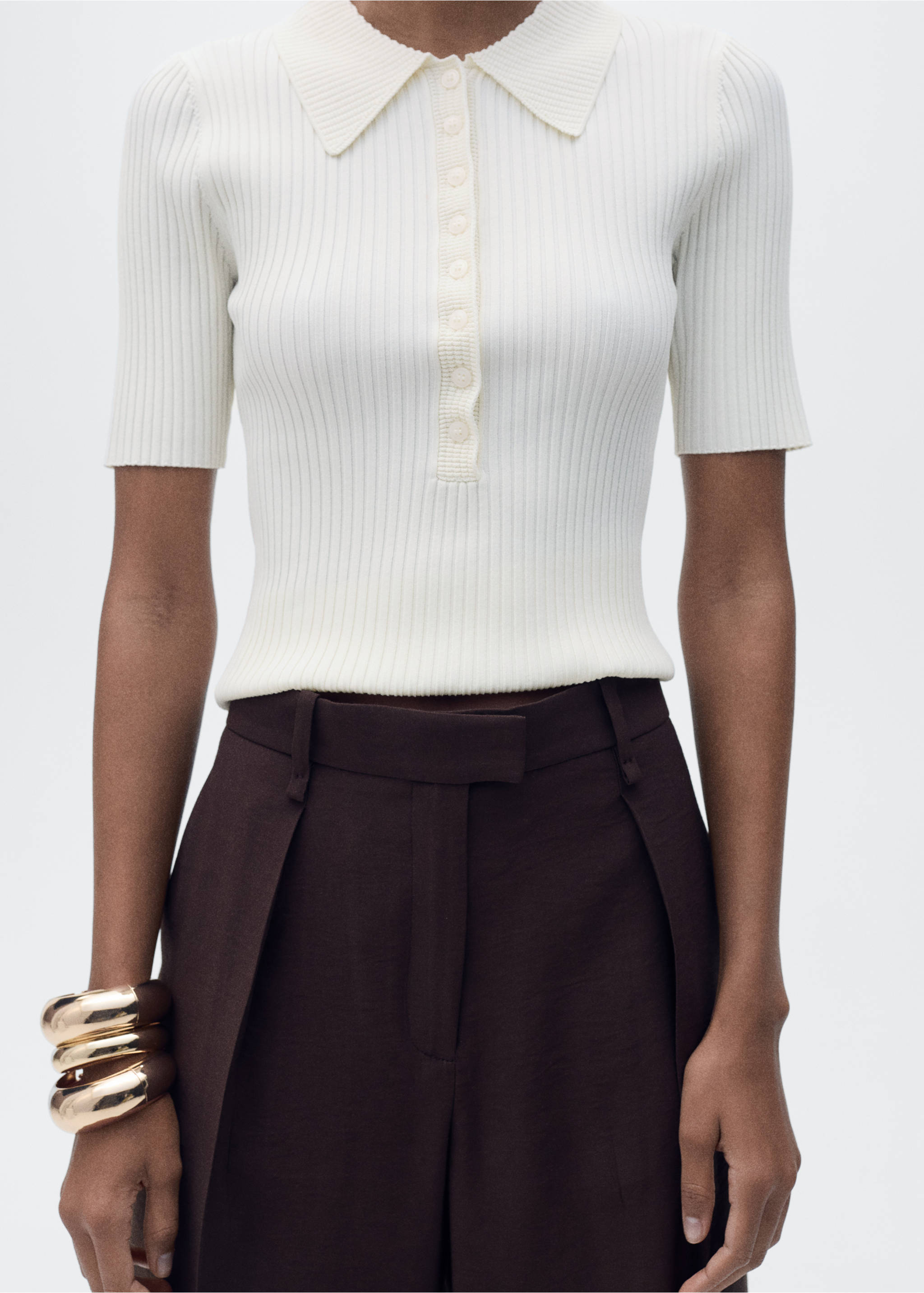 Ribbed polo-neck sweater - Details of the article 3, Ecru. Ref: 87027172-00.
