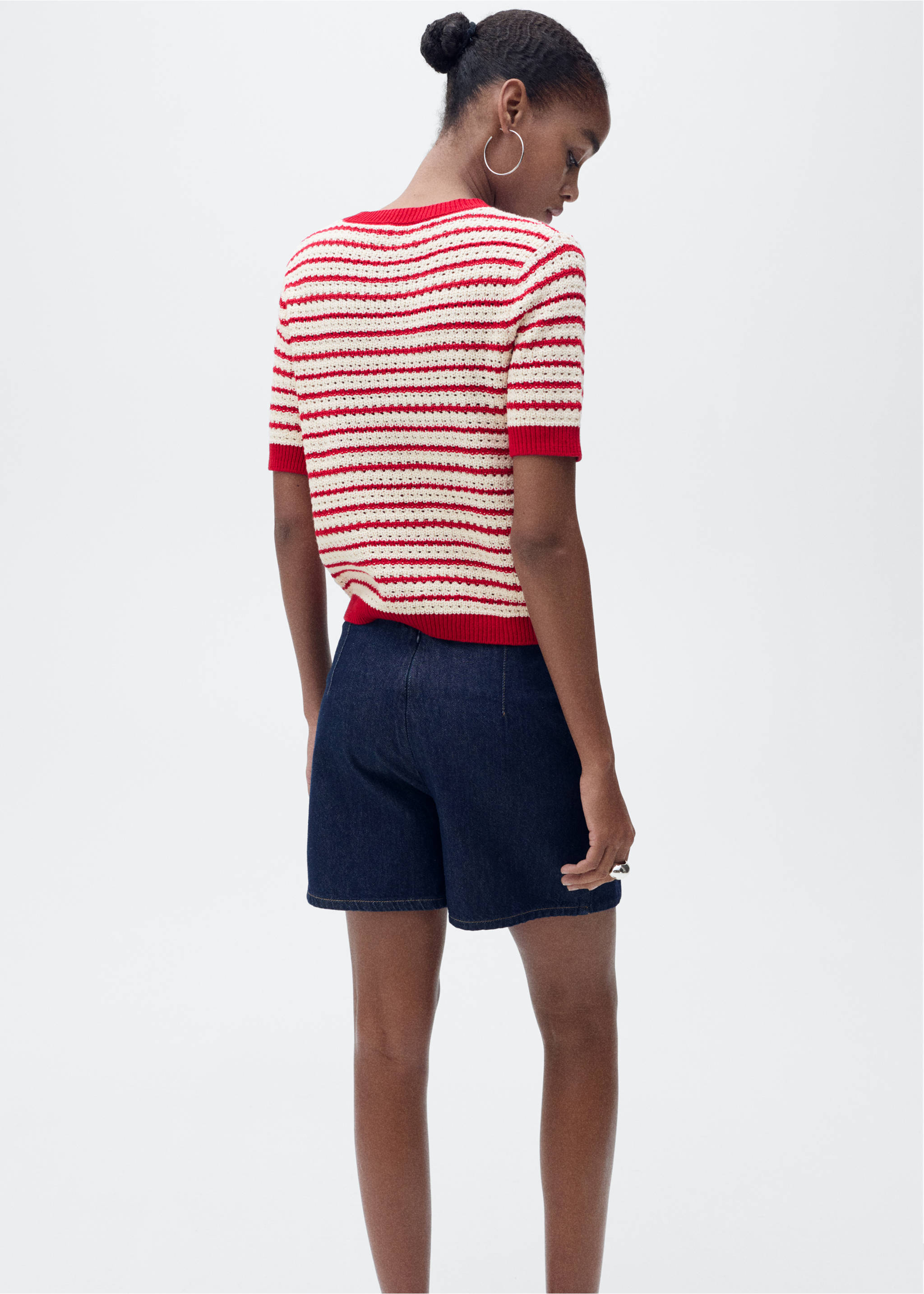 Striped short-sleeved crochet sweater - Reverse of the article, Red. Ref: 87027173-00.