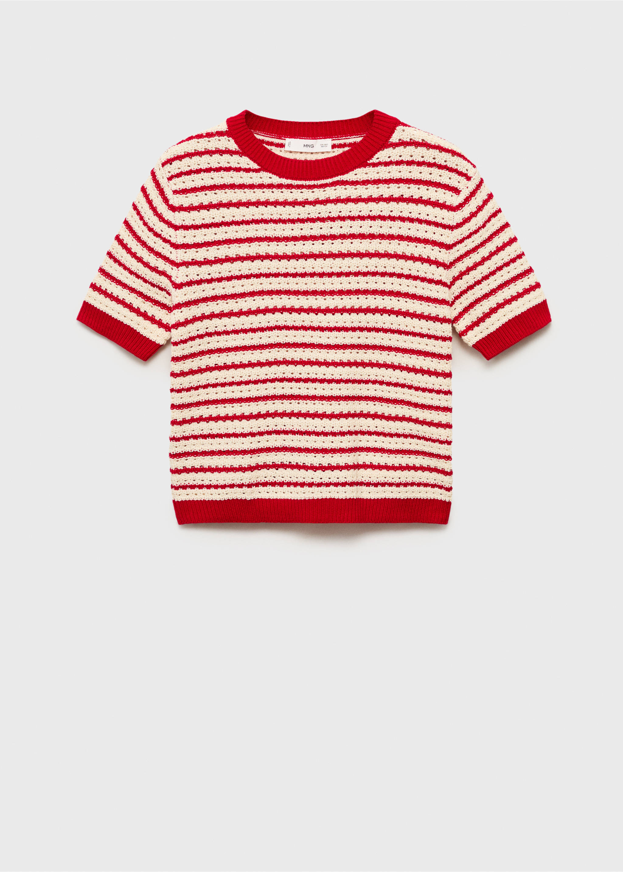 Striped short-sleeved crochet sweater - Article without model, Red. Ref: 87027173-00.