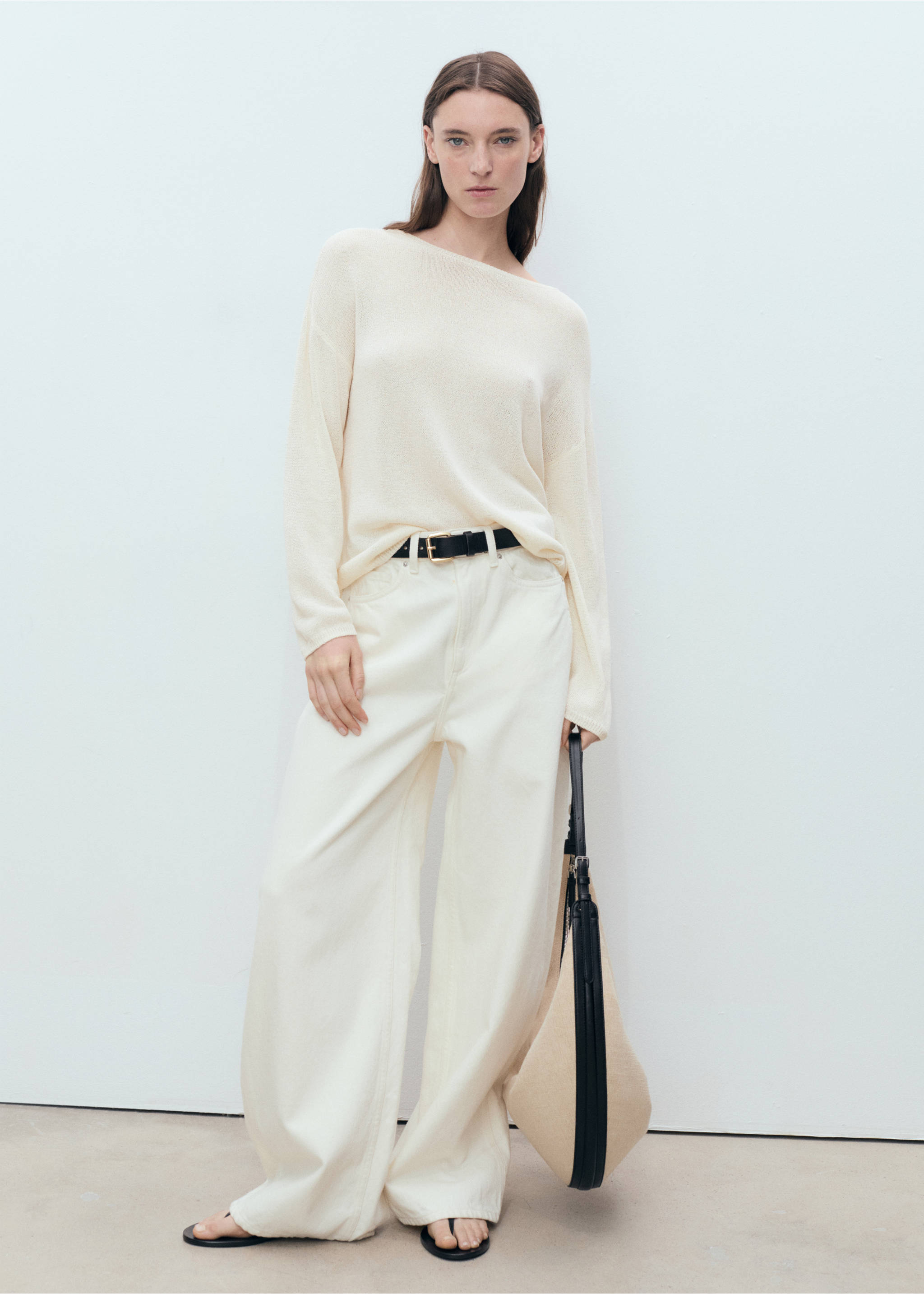 Boat-neck knitted sweater - General plane, Ecru. Ref: 87027174-00.