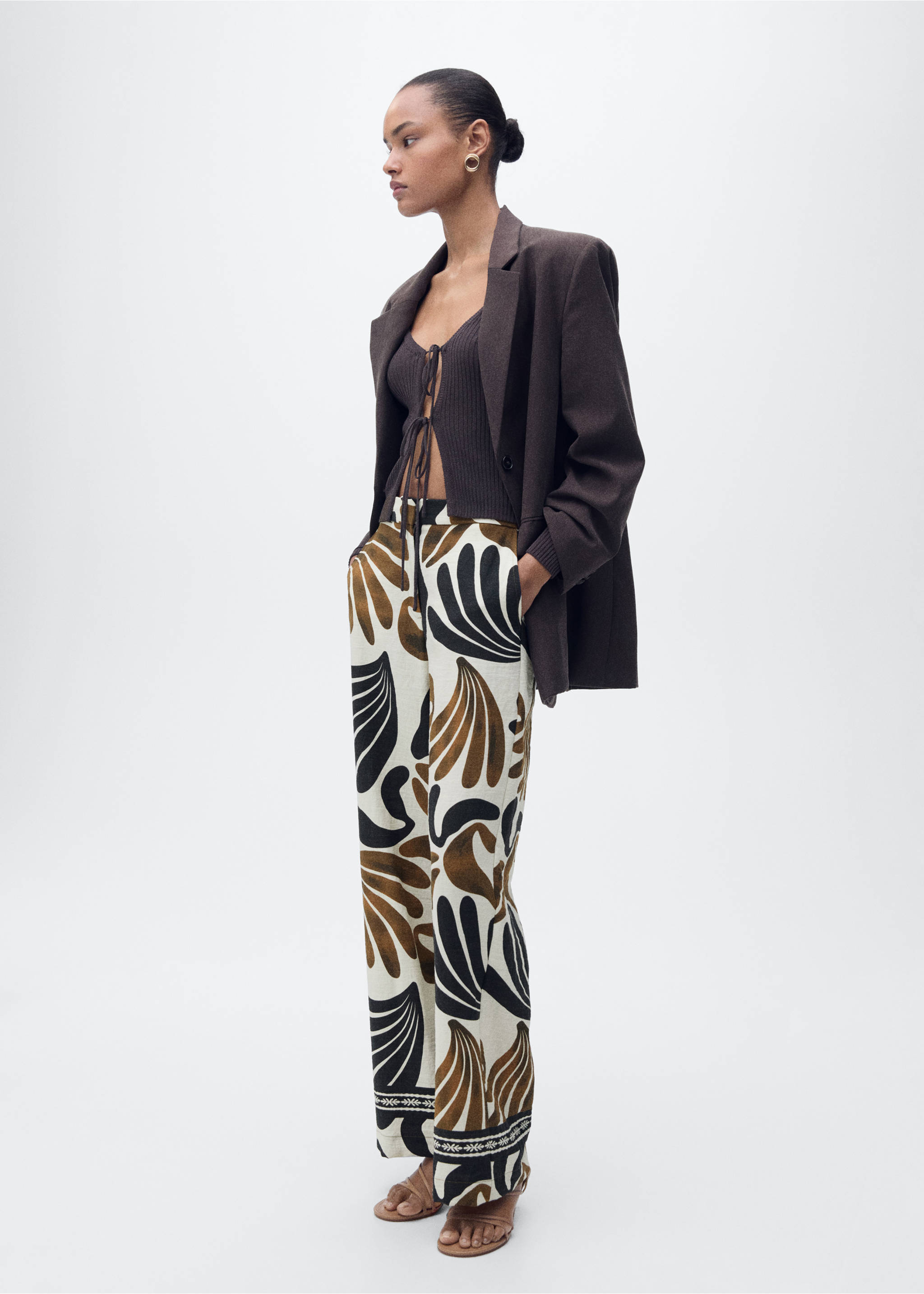 Abstract-print wide leg trousers - General plane, Ecru. Ref: 87027176-00.