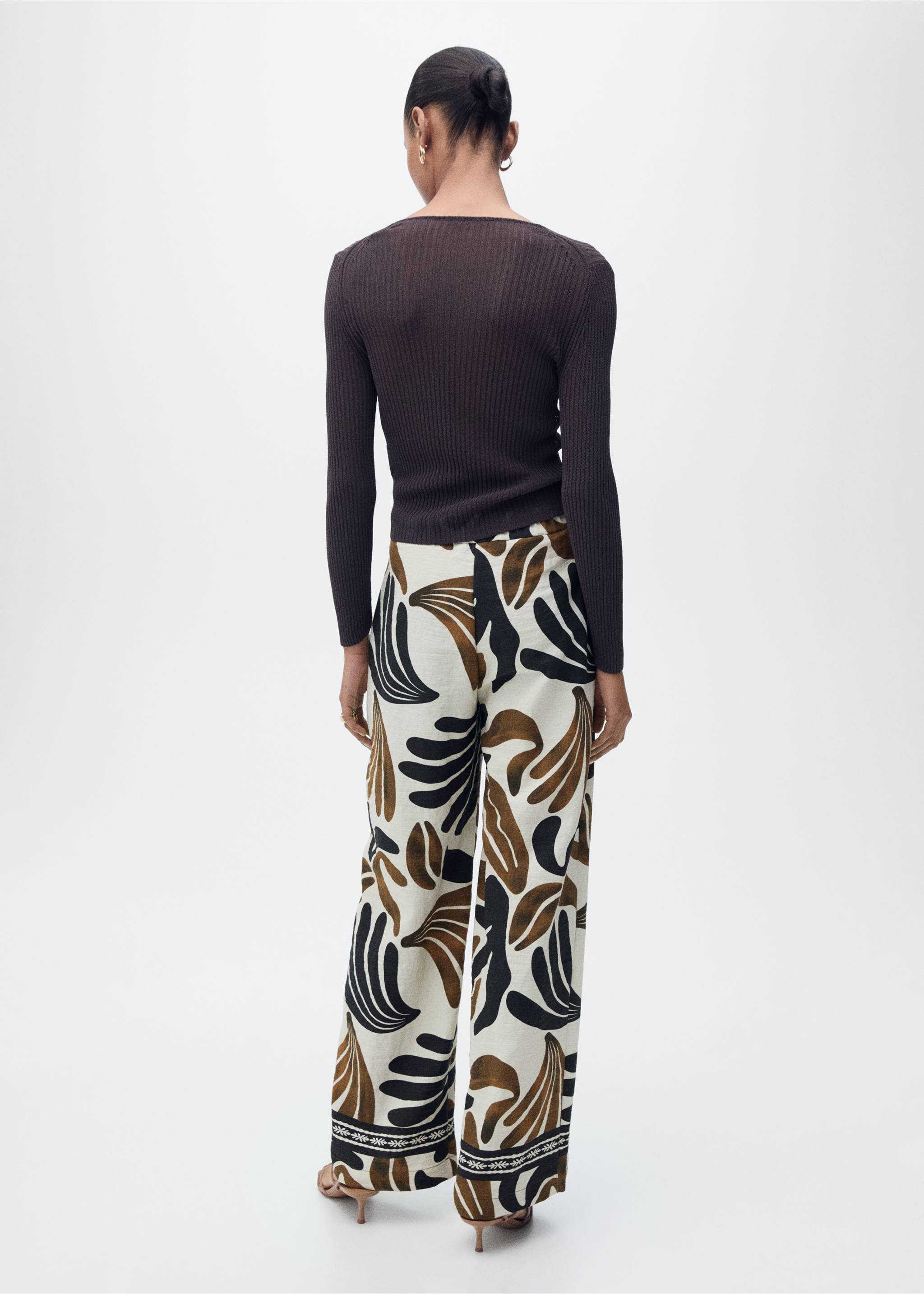 Abstract-print wide leg trousers - Reverse of the article, Ecru. Ref: 87027176-00.