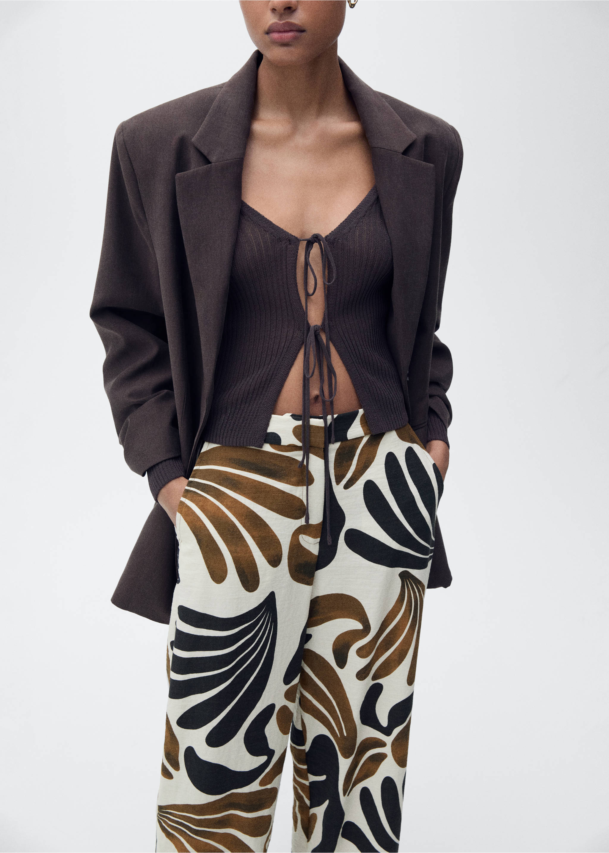 Abstract-print wide leg trousers - Details of the article 1, Ecru. Ref: 87027176-00.