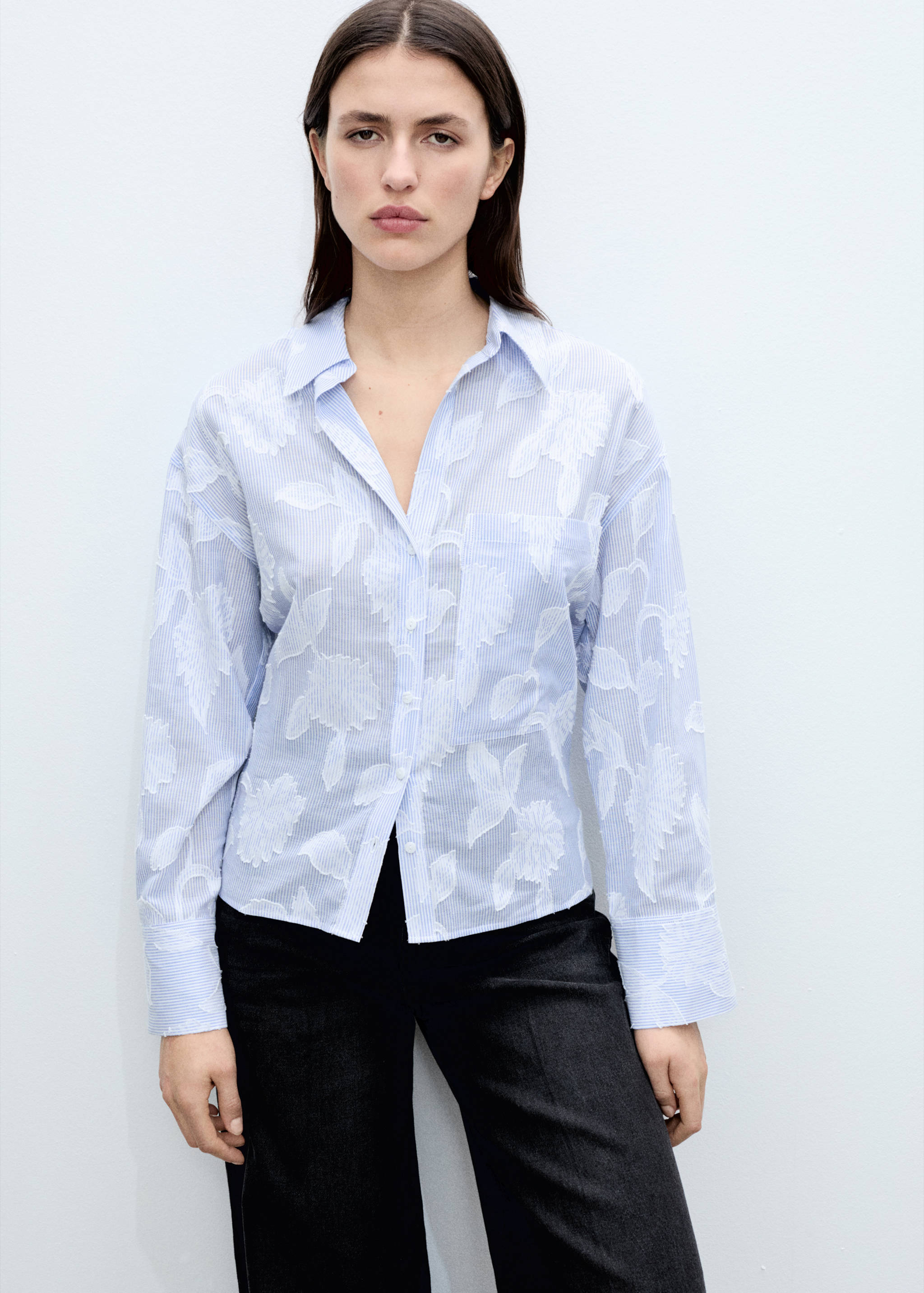 Embroidered oversized striped shirt - Medium plane