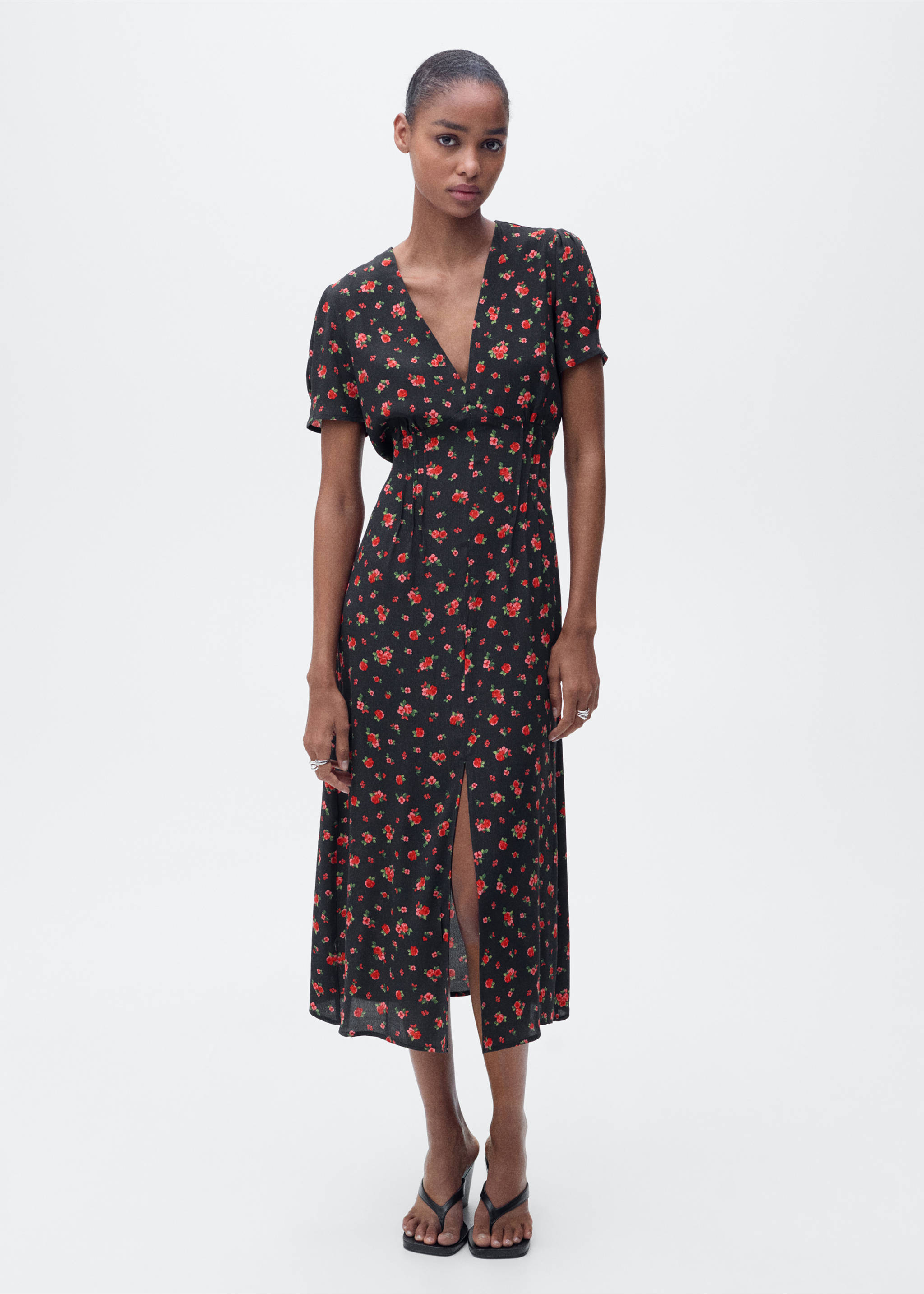 Midi floral dress - General plane, Black. Ref: 87027183-00.