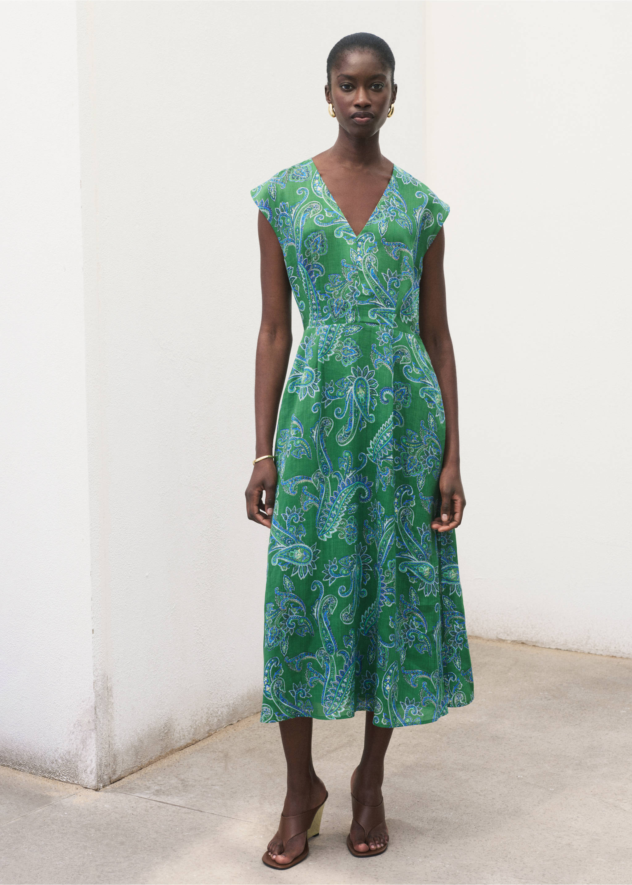 Ramie paisley dress - General plane, Green. Ref: 87027184-00.