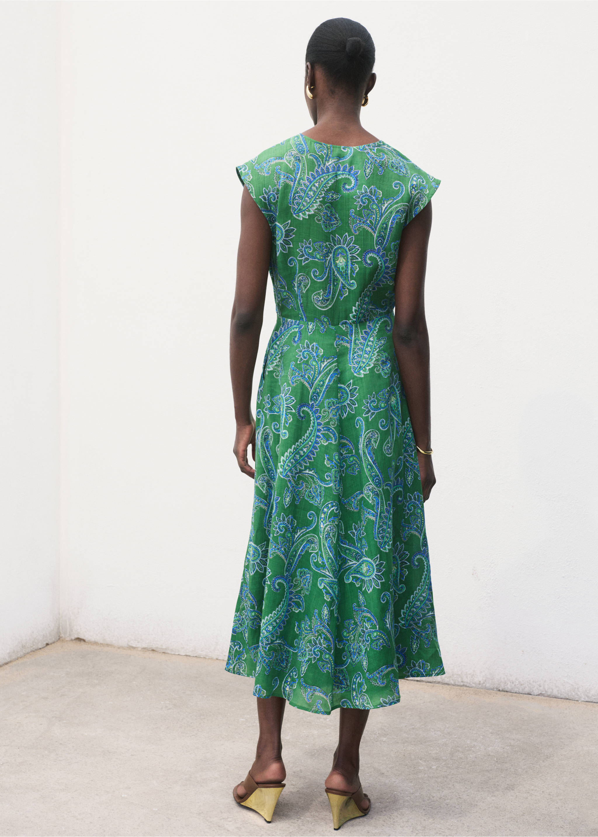 Ramie paisley dress - Reverse of the article, Green. Ref: 87027184-00.