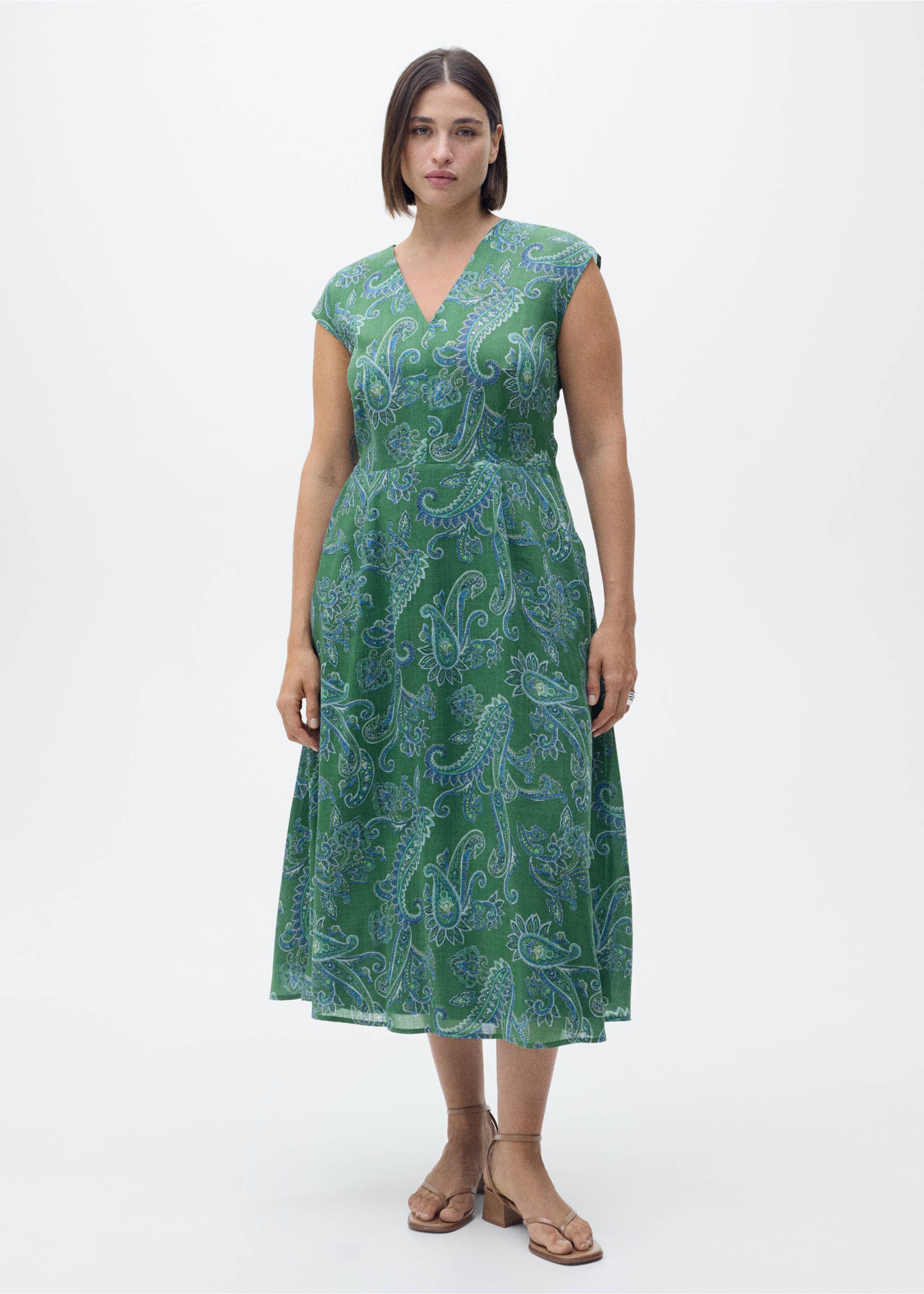 Ramie paisley dress - Details of the article 3, Green. Ref: 87027184-00.