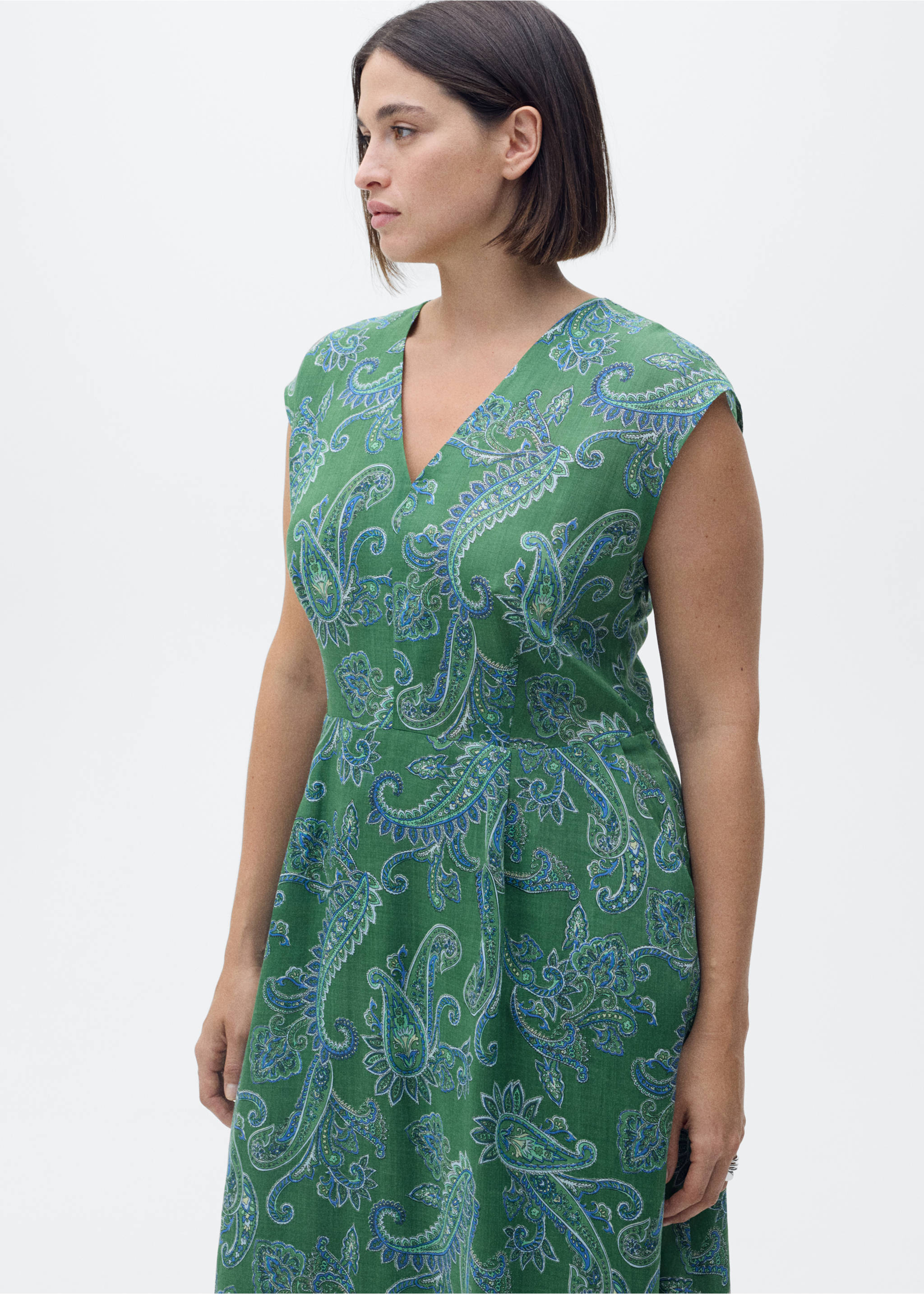 Ramie paisley dress - Details of the article 5, Green. Ref: 87027184-00.