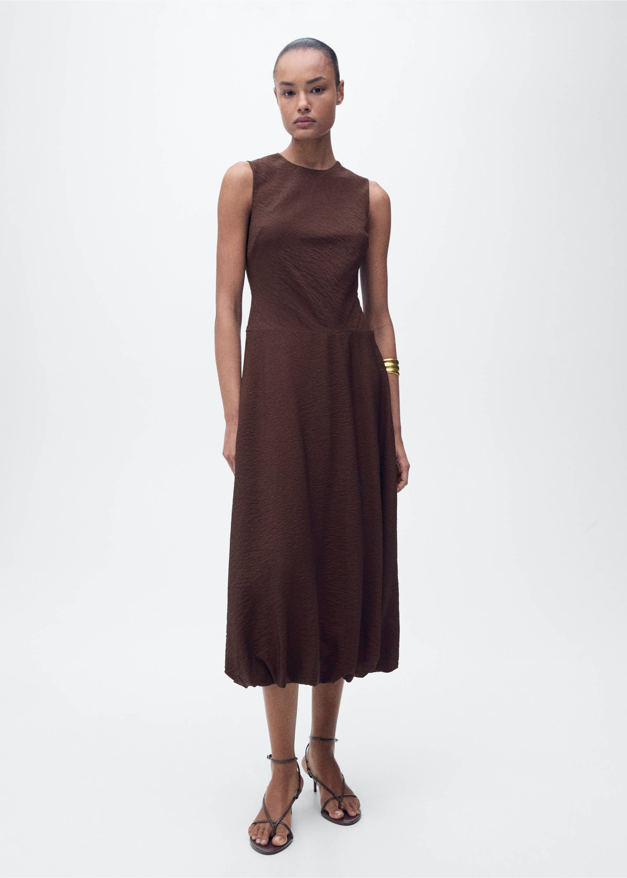 Robe midi manches bouffantes - Plan général, Chocolat. Ref: 87027185-00.