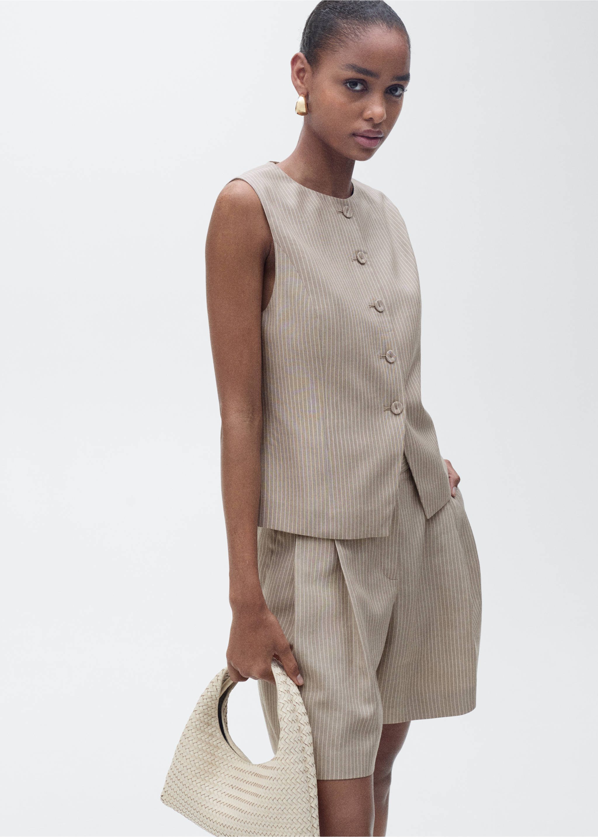 Striped lyocell suit vest - Medium plane, Medium Brown. Ref: 87027187-00.