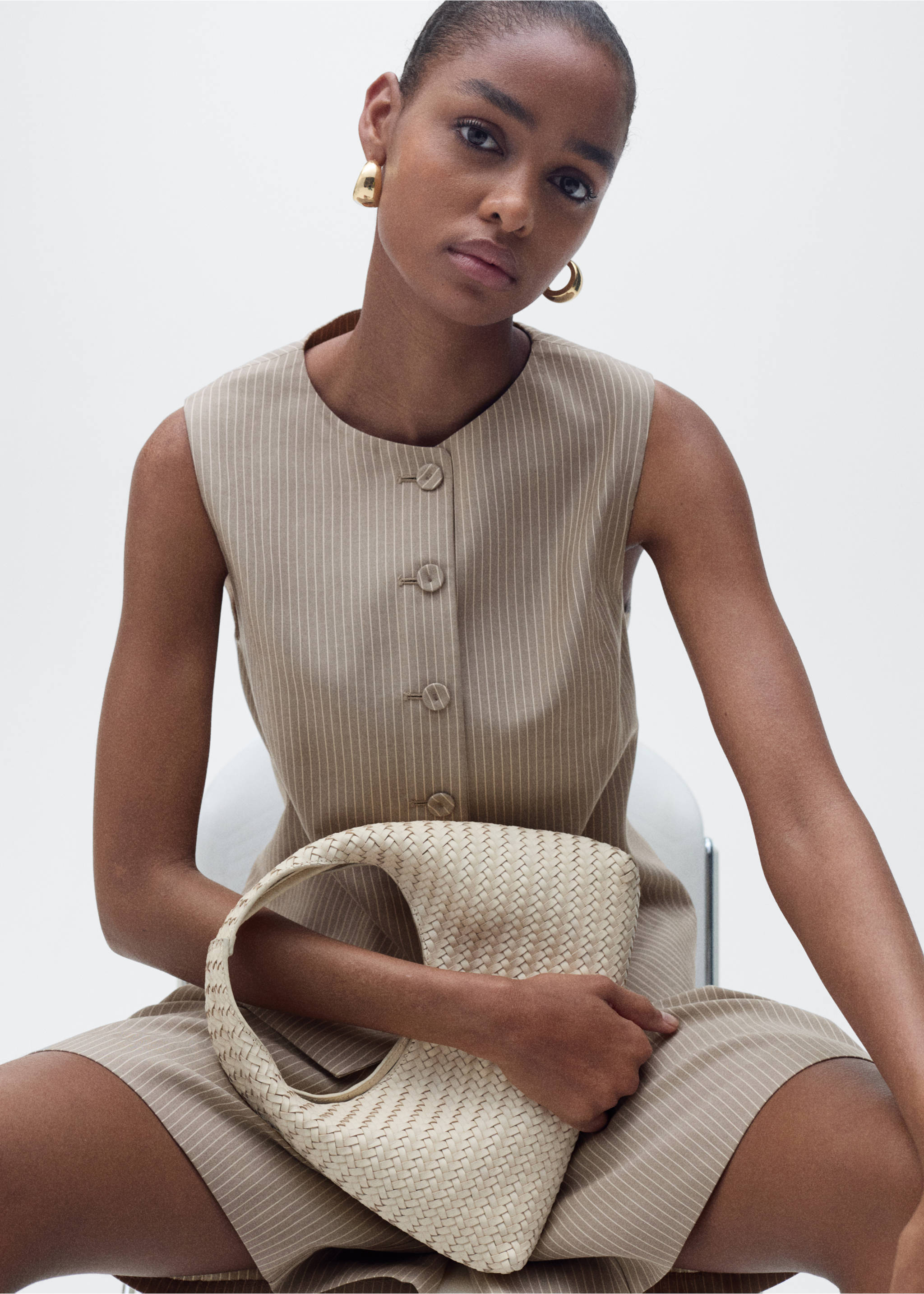 Striped lyocell suit vest - Details of the article 2, Medium Brown. Ref: 87027187-00.