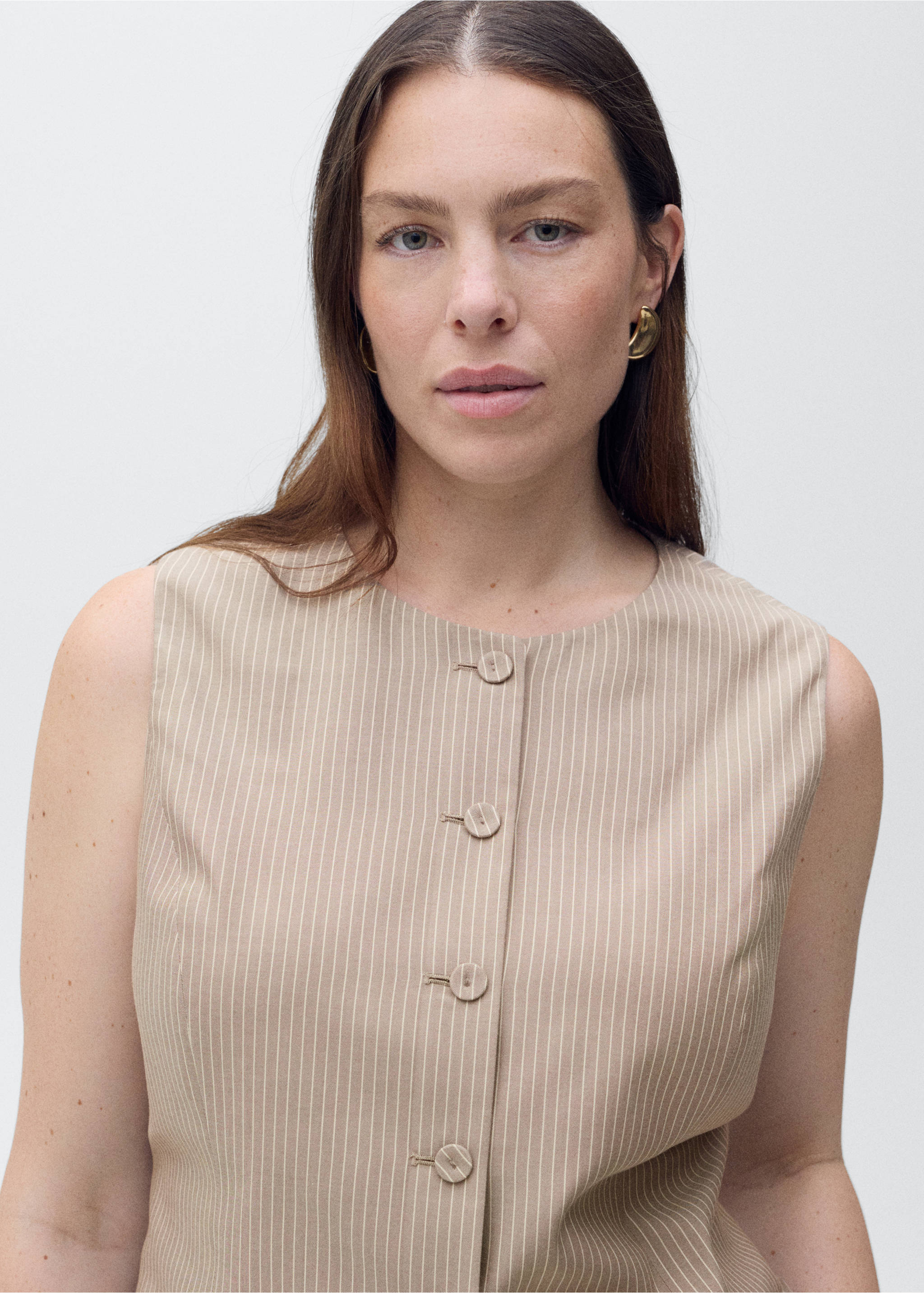 Striped lyocell suit vest - Details of the article 4, Medium Brown. Ref: 87027187-00.