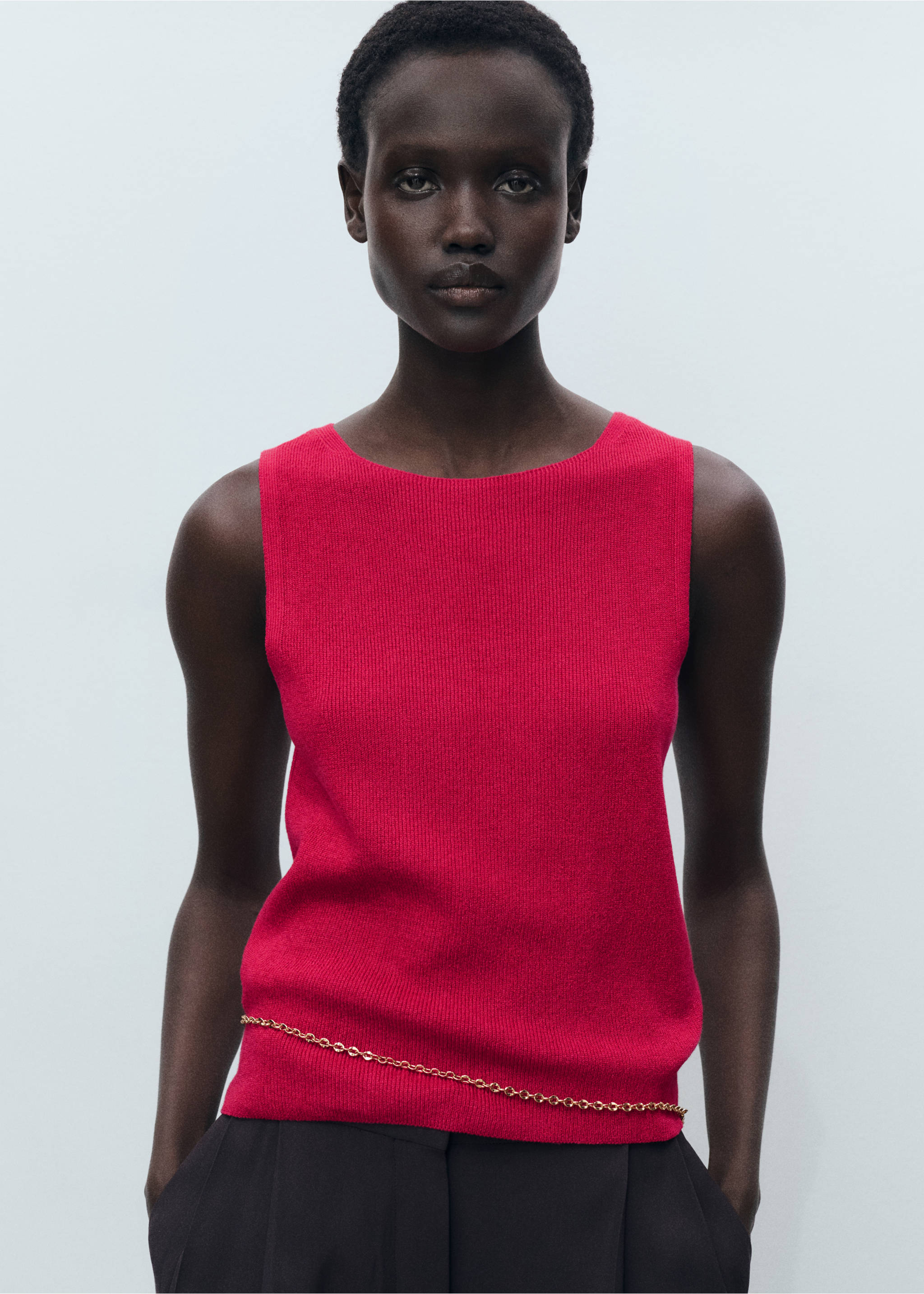 Fine ribbed knit top - Details of the article 1, Fuchsia. Ref: 87027191-00.