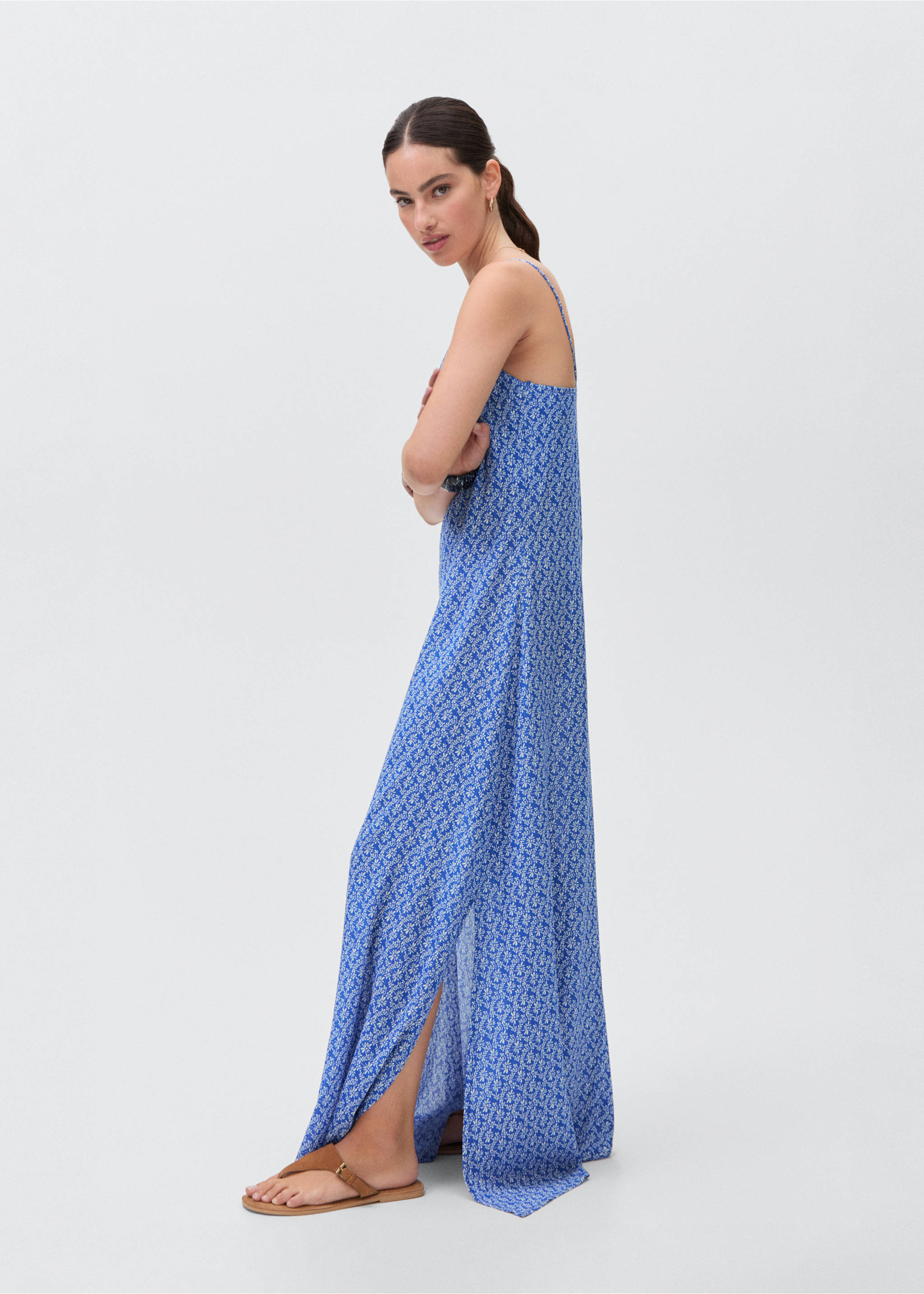 Long floral-print dress - General plane, Vibrant blue. Ref: 87027684-00.