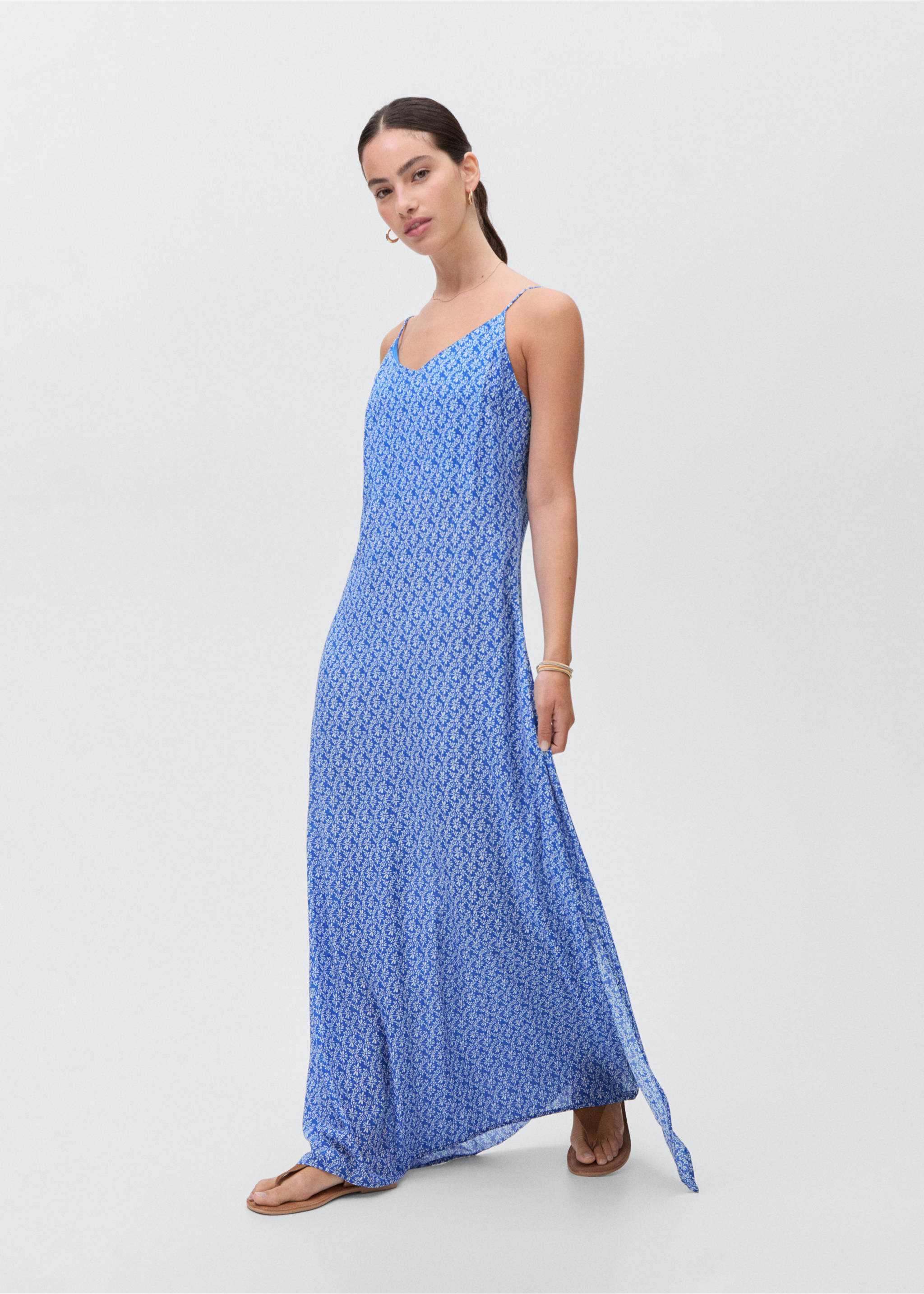 Long floral-print dress - Medium plane, Vibrant blue. Ref: 87027684-00.