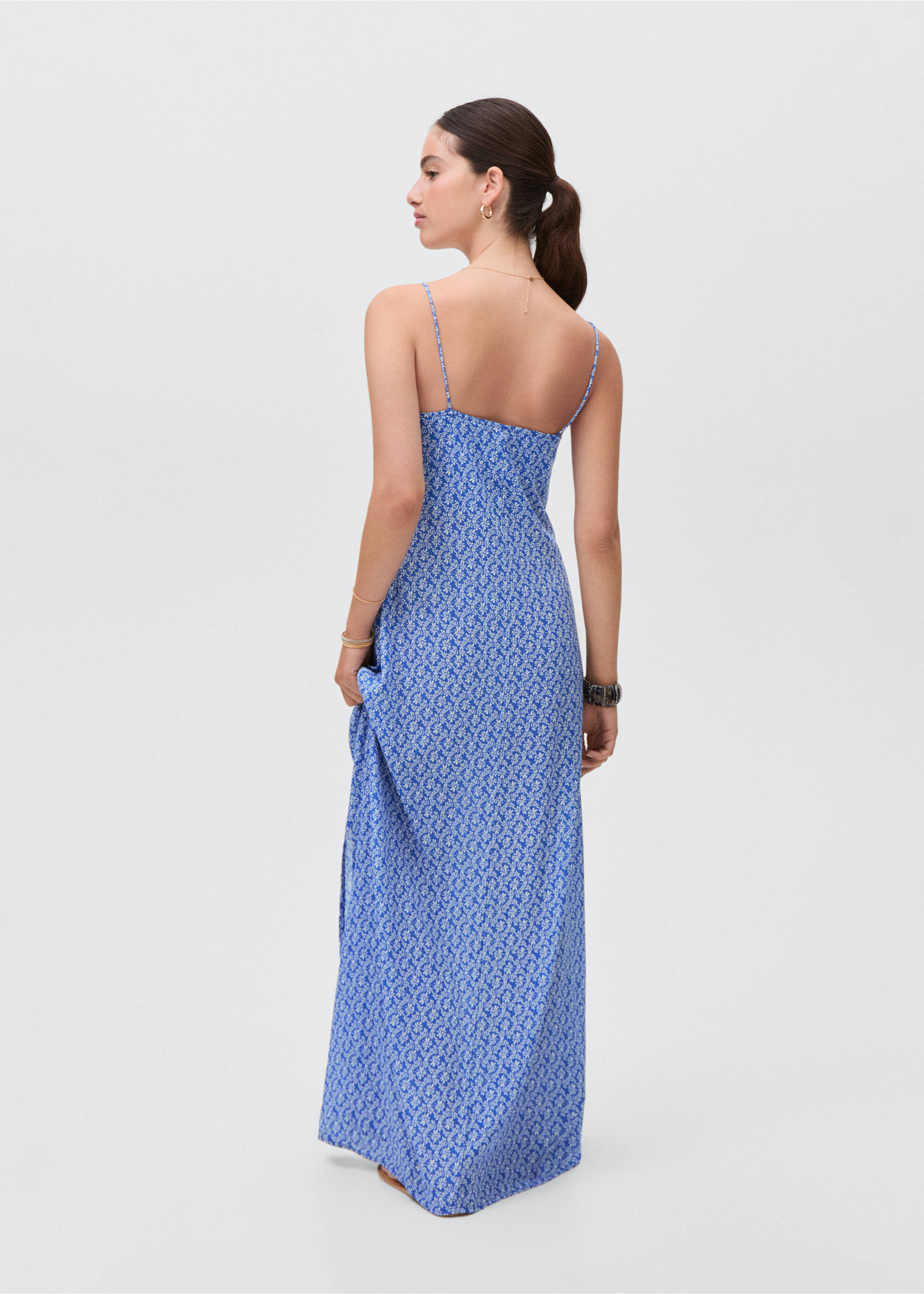 Long floral-print dress - Reverse of the article, Vibrant blue. Ref: 87027684-00.