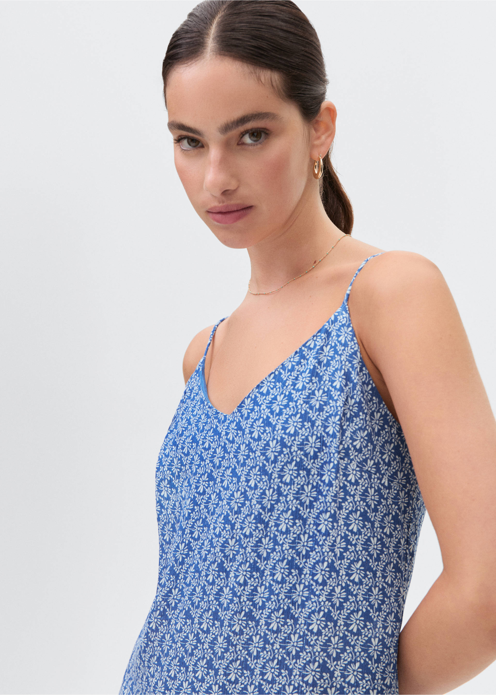 Long floral-print dress - Details of the article 1, Vibrant blue. Ref: 87027684-00.