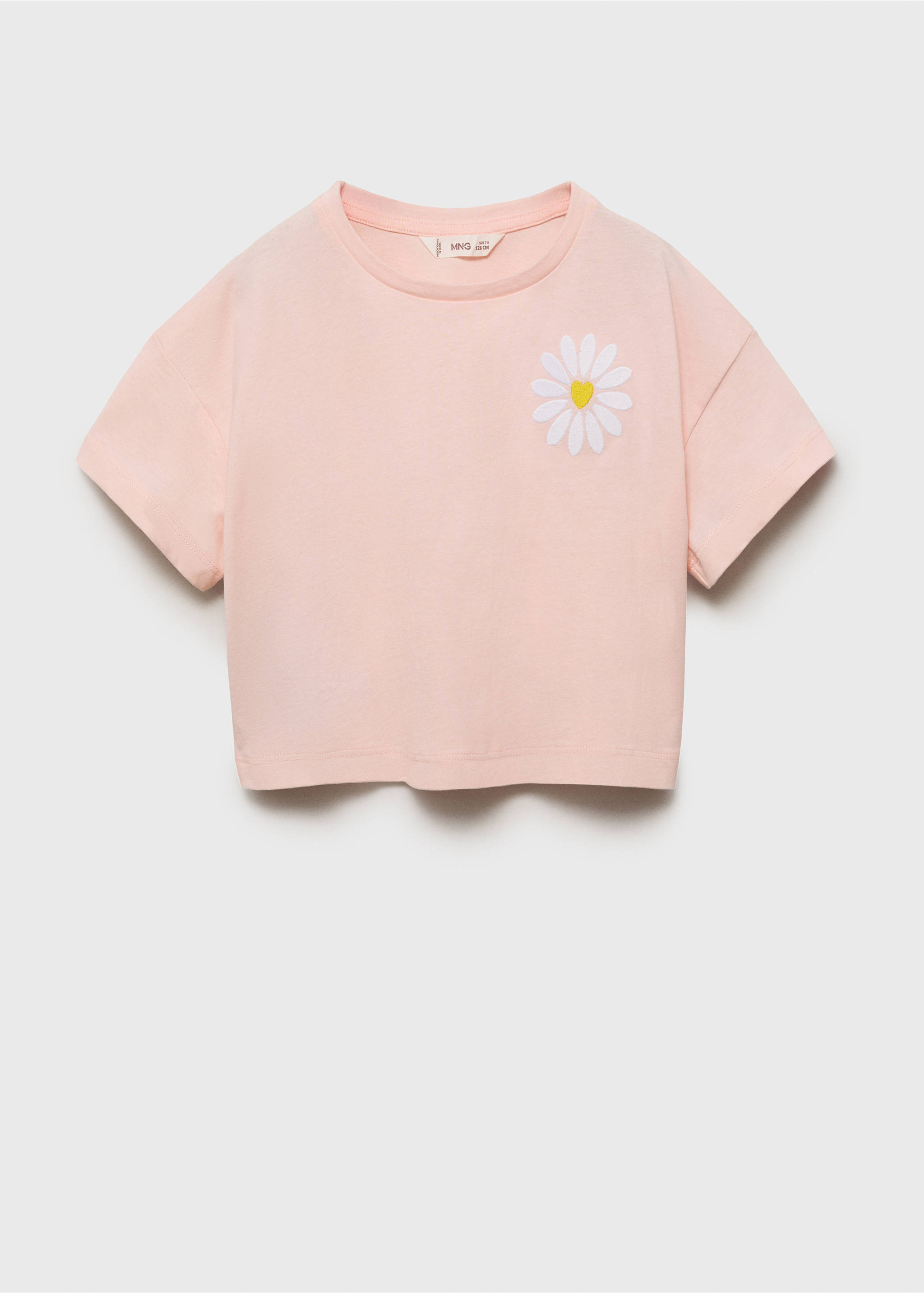 Floral-embroidered t-shirt - Article without model, Pastel Pink. Ref: 87027695-00.