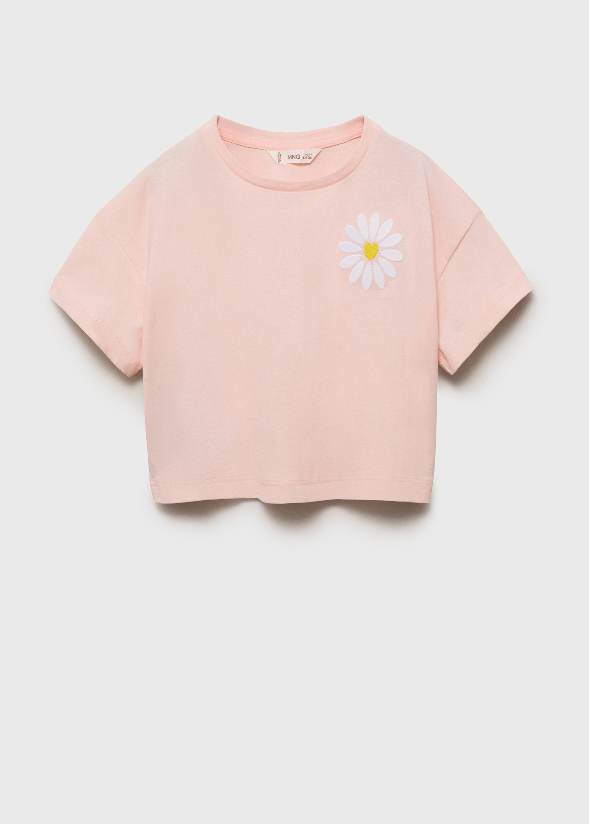 T-shirt med broderad blomma - Artikel utan modell