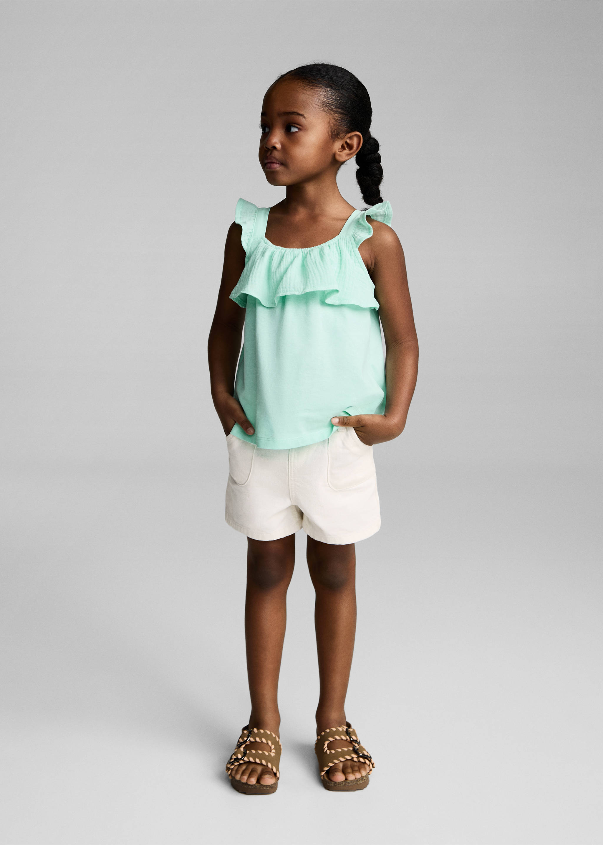 Ruffle textured T-shirt - General plane, Mint Green. Ref: 87027700-00.