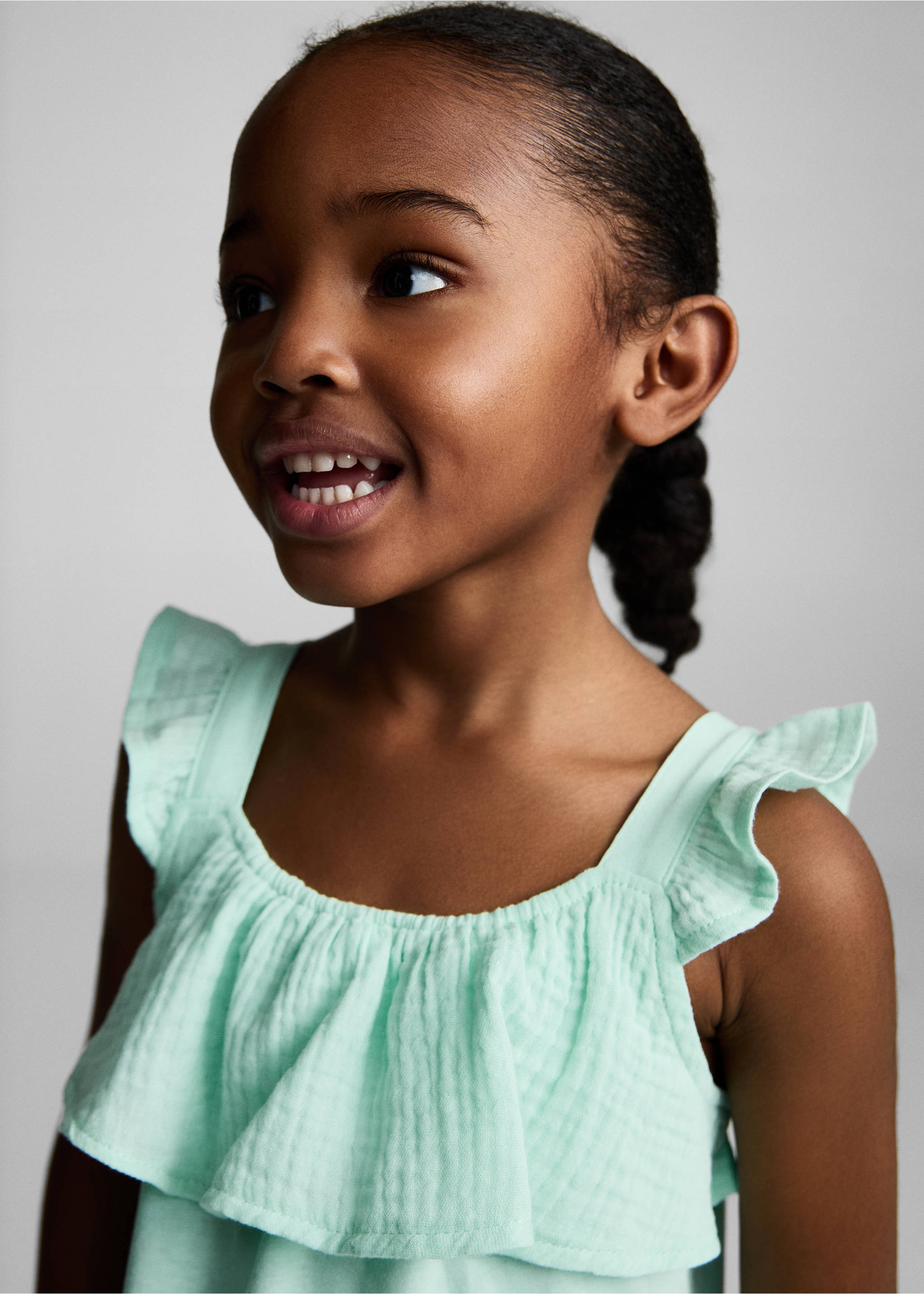 Ruffle textured T-shirt - Details of the article 1, Mint Green. Ref: 87027700-00.