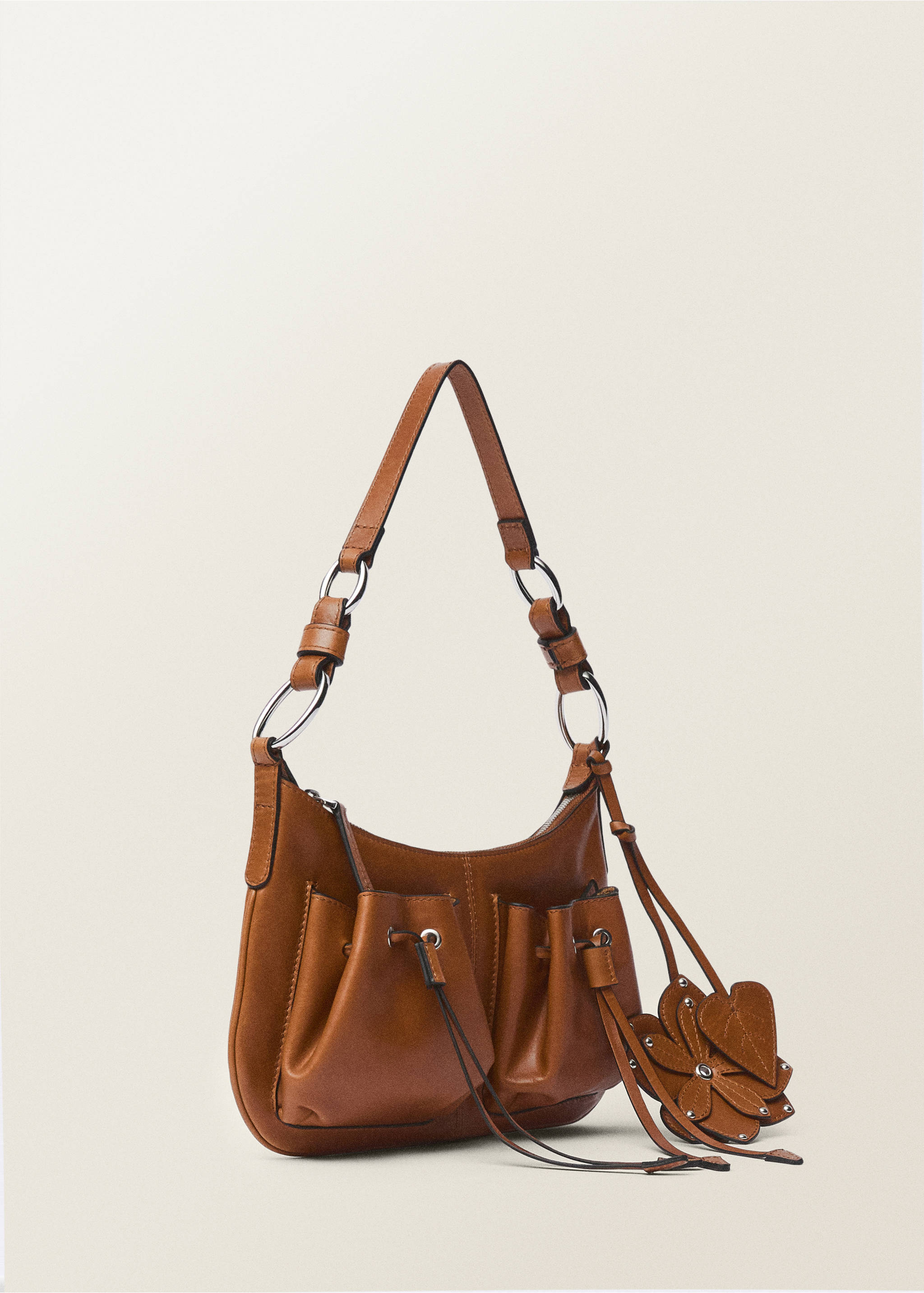 Leather shoulder bag with gathered pockets - Medium plane, Leather. Ref: 87027715-00.