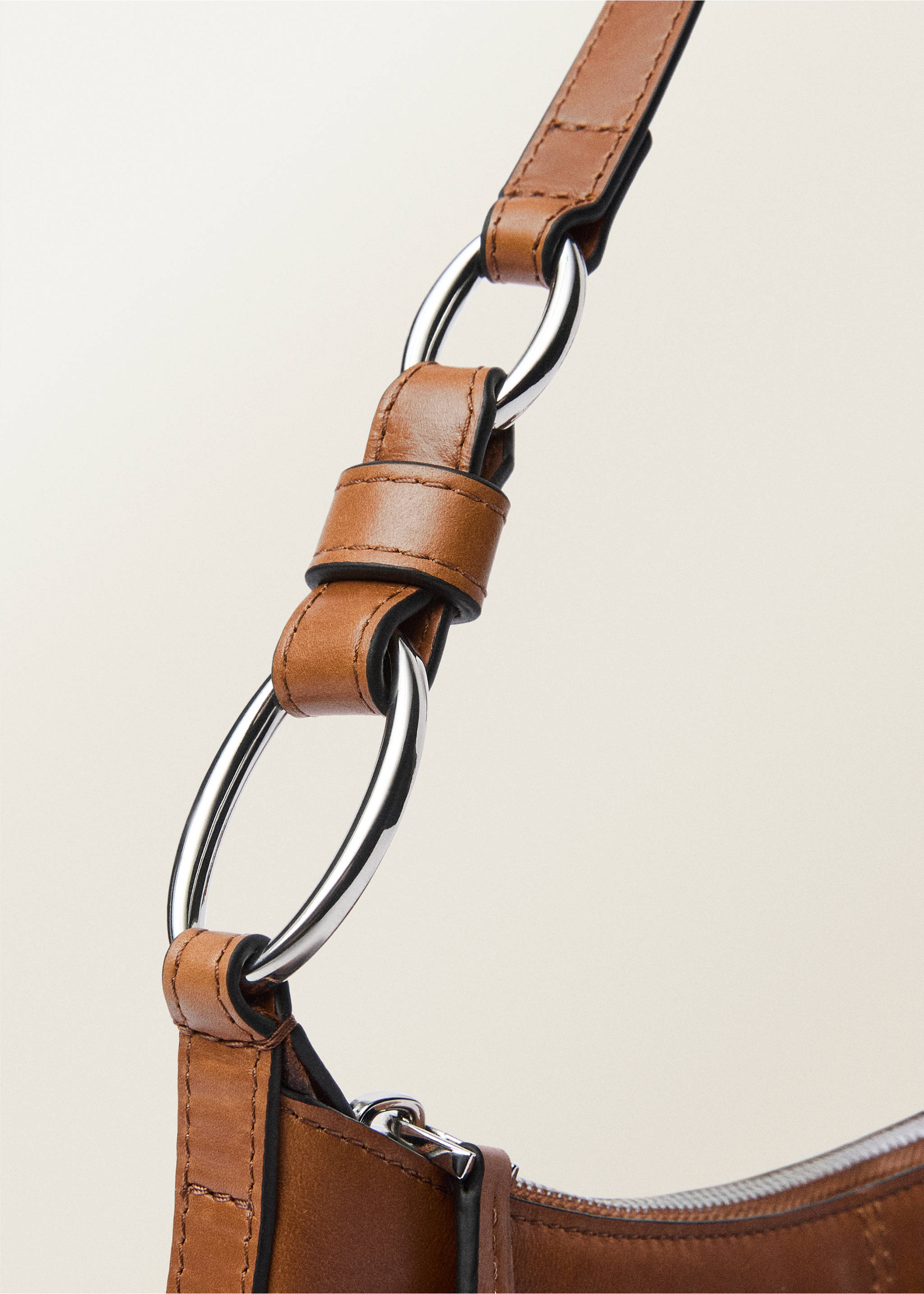 Leather shoulder bag with gathered pockets - Details of the article 1, Leather. Ref: 87027715-00.