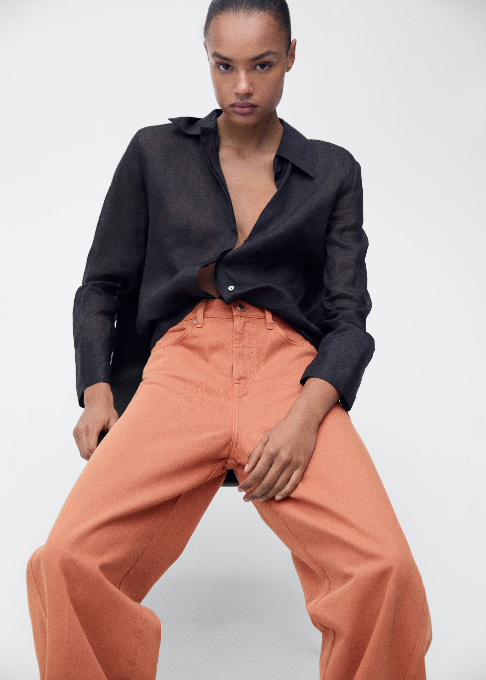 Jeans wide leg tiro alto - Detalle del artículo 1, Naranja tostado. Ref: 87027719-00.