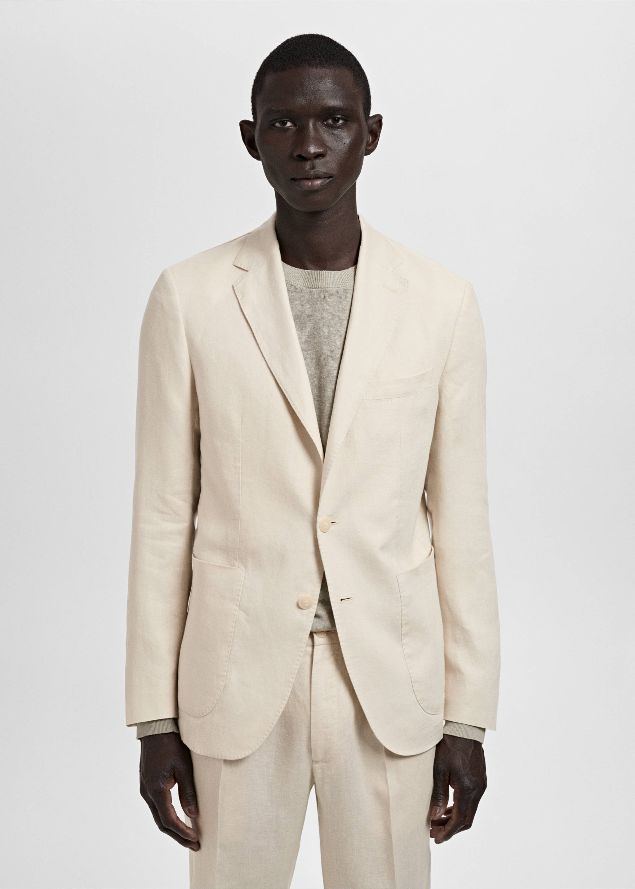 Salerno 100% linen slim fit suit blazer - Medium plane, Ecru. Ref: 87027887-00.