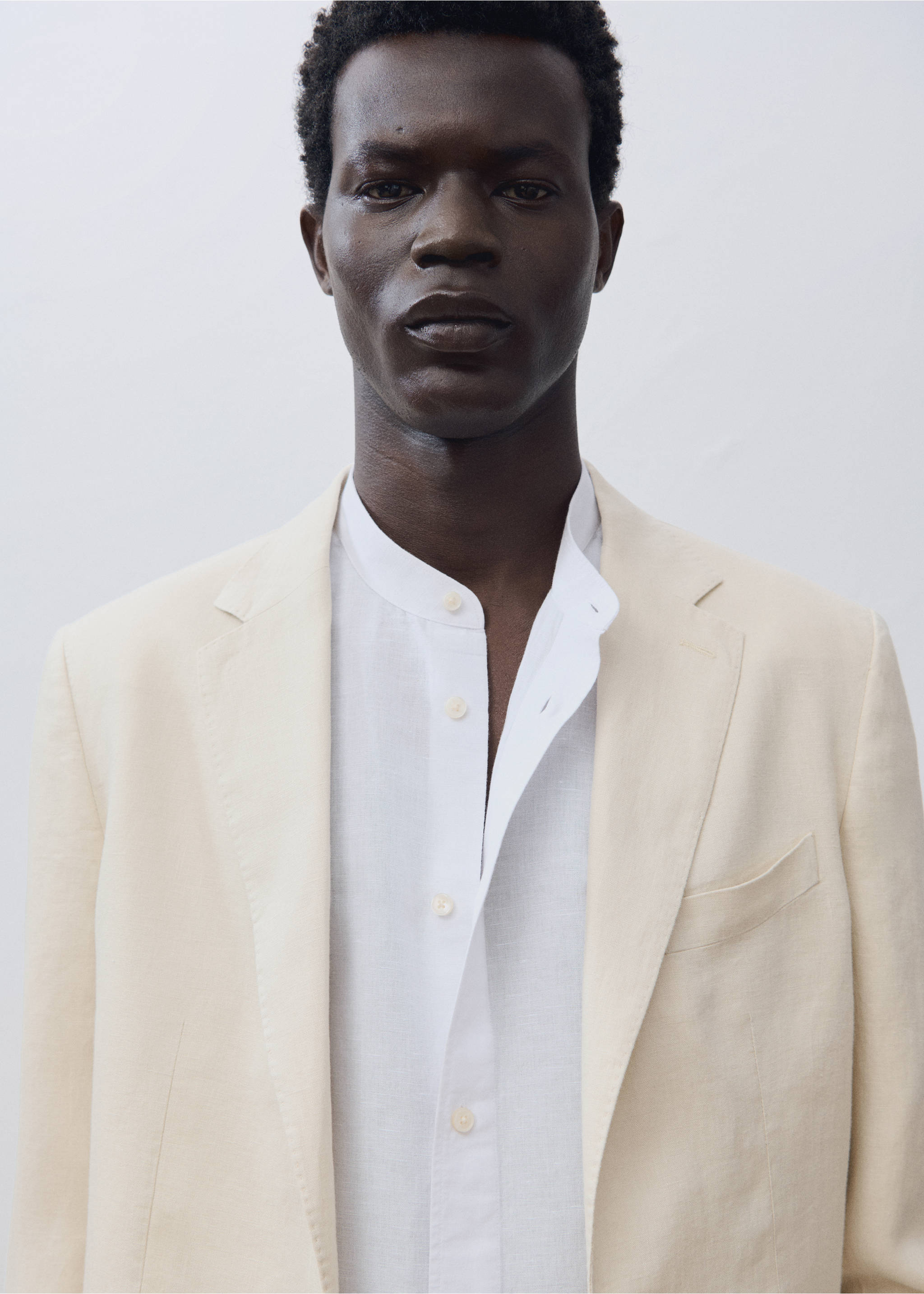 Salerno 100% linen slim fit suit blazer - Details of the article 3, Ecru. Ref: 87027887-00.