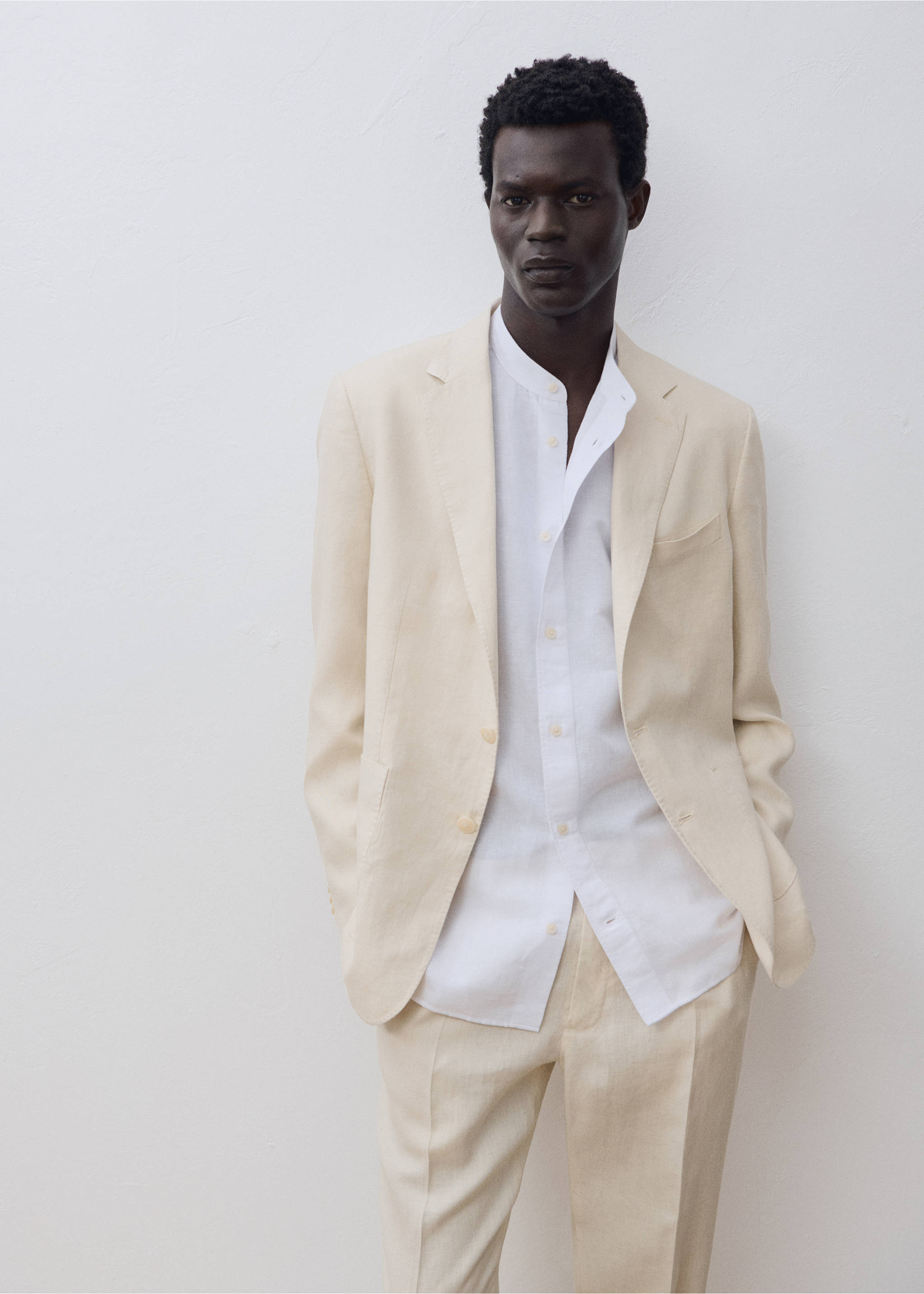 Salerno 100% linen slim fit suit blazer - Details of the article 5, Ecru. Ref: 87027887-00.