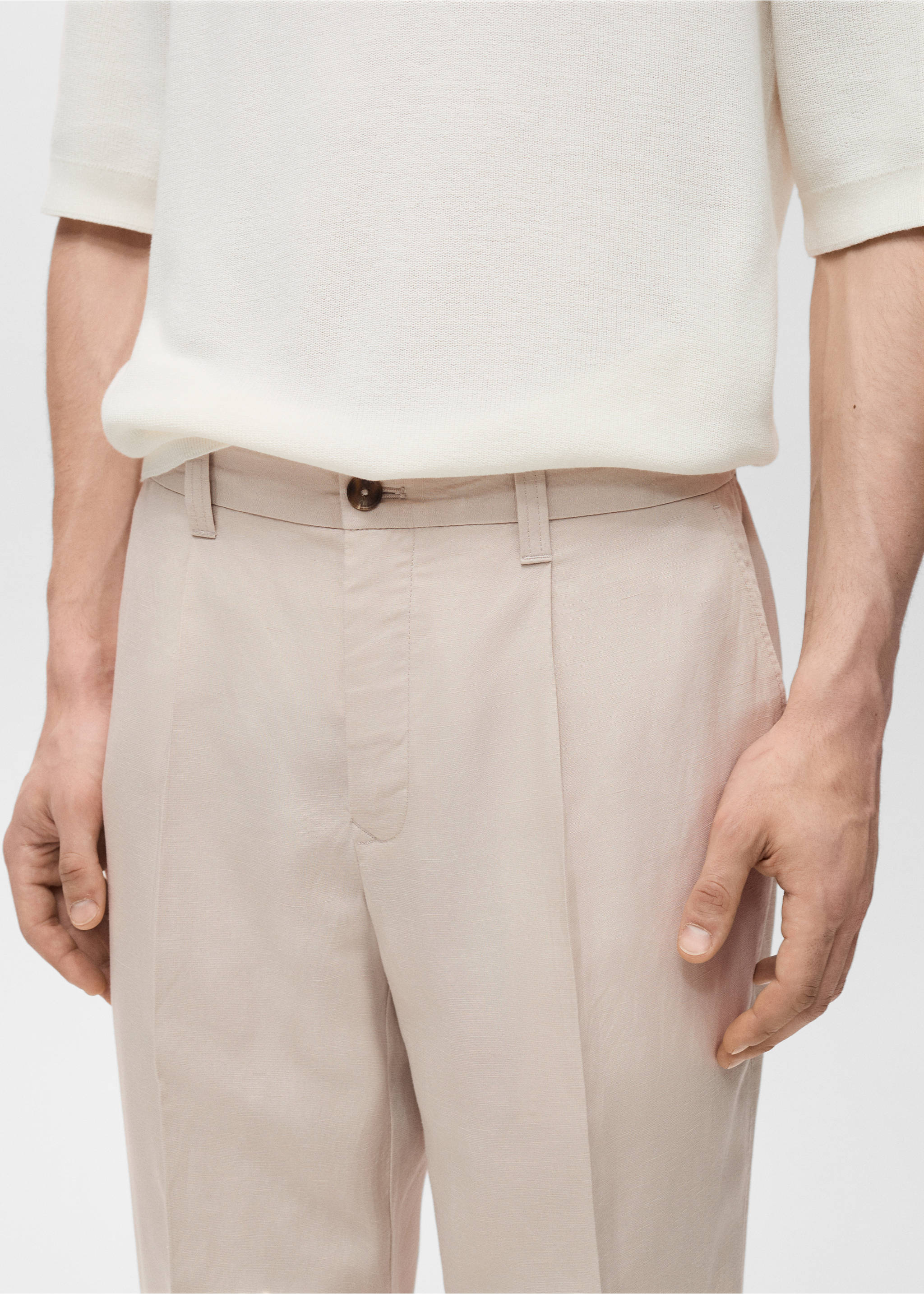 Spodnie lniane slim fit - Szczegóły artykułu 1, Piaskowy. Ref: 87027888-00.