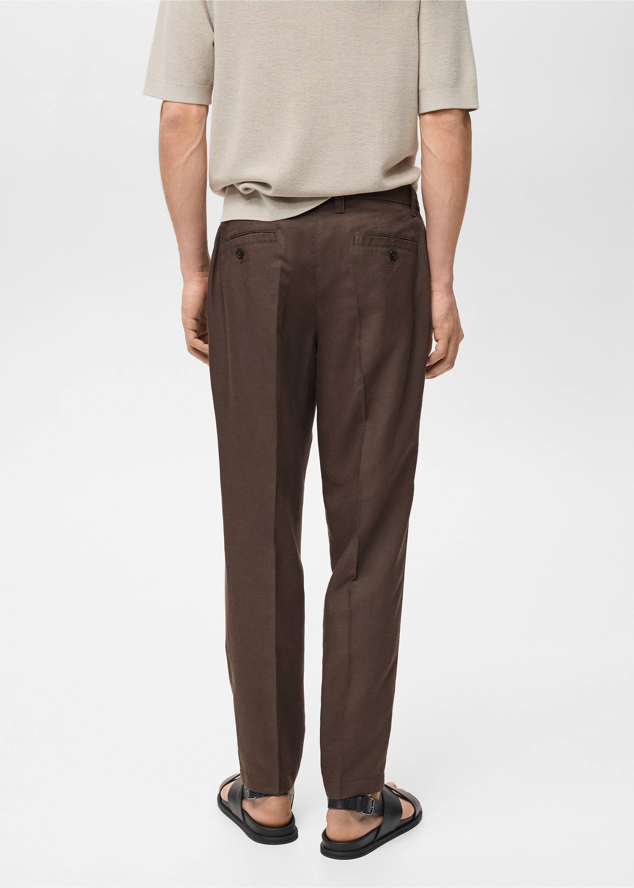 Slim fit linen trousers - Reverse of the article, Chocolate. Ref: 87027888-00.