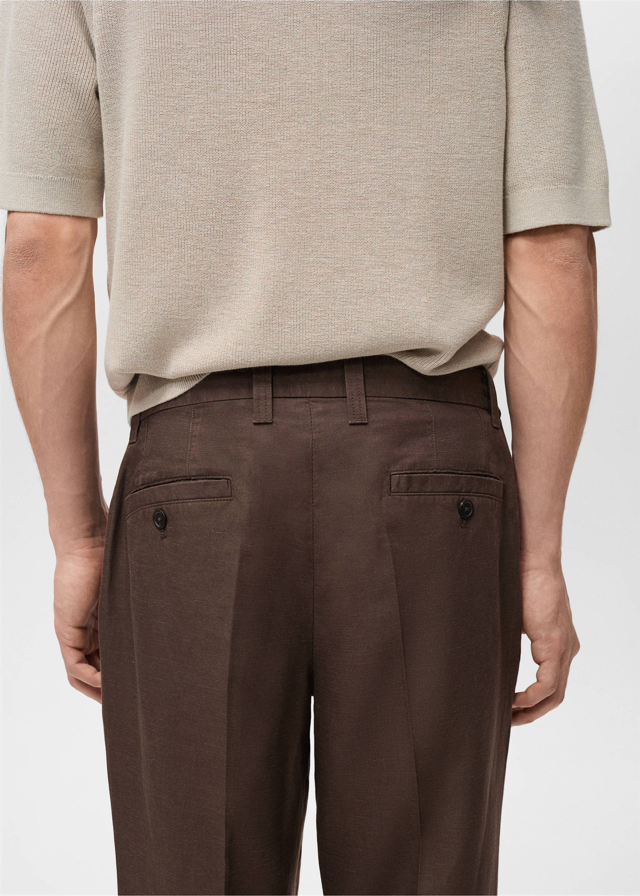 Slim fit linen trousers - Details of the article 6, Chocolate. Ref: 87027888-00.