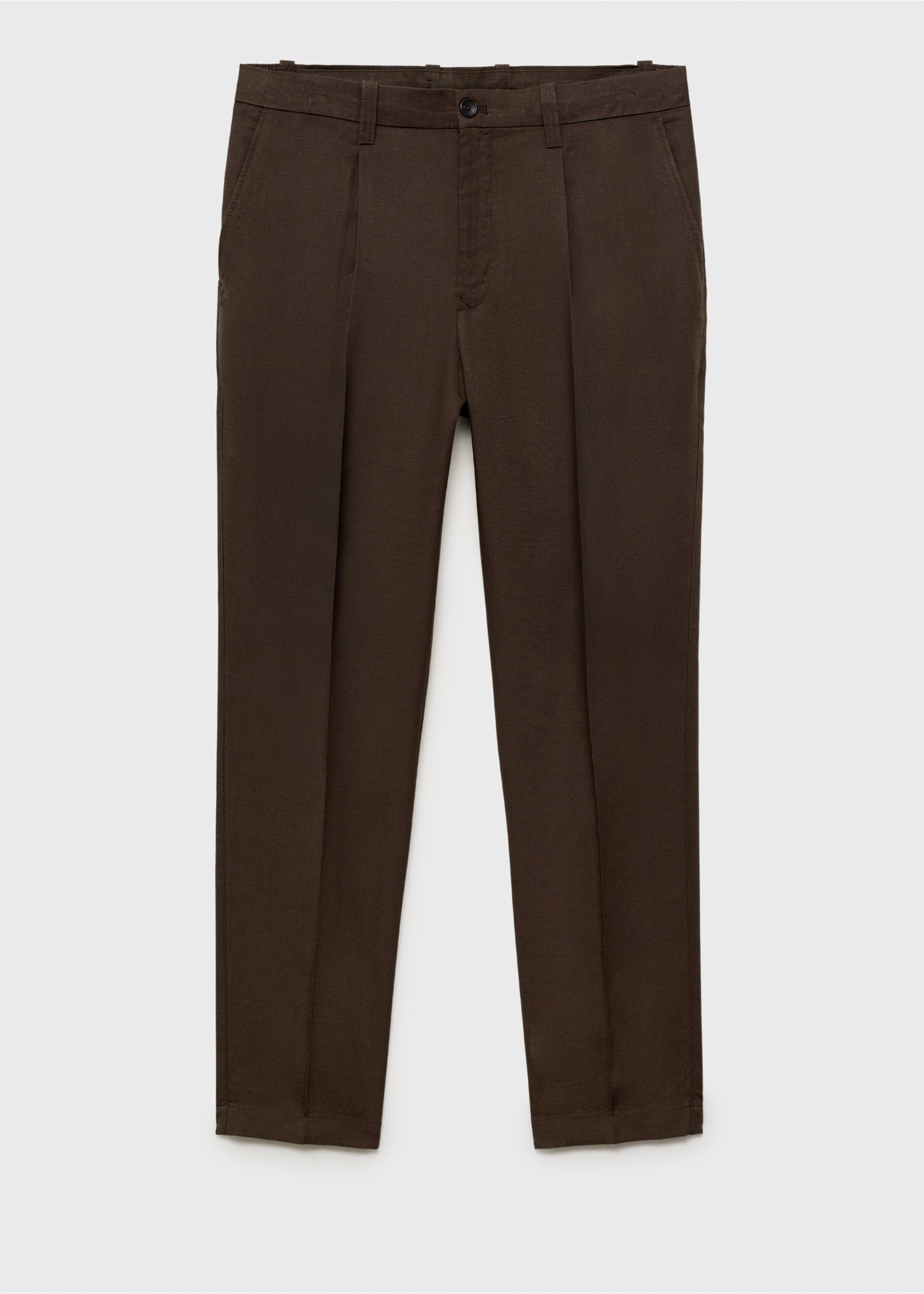 Slim fit linen trousers - Article without model, Chocolate. Ref: 87027888-00.
