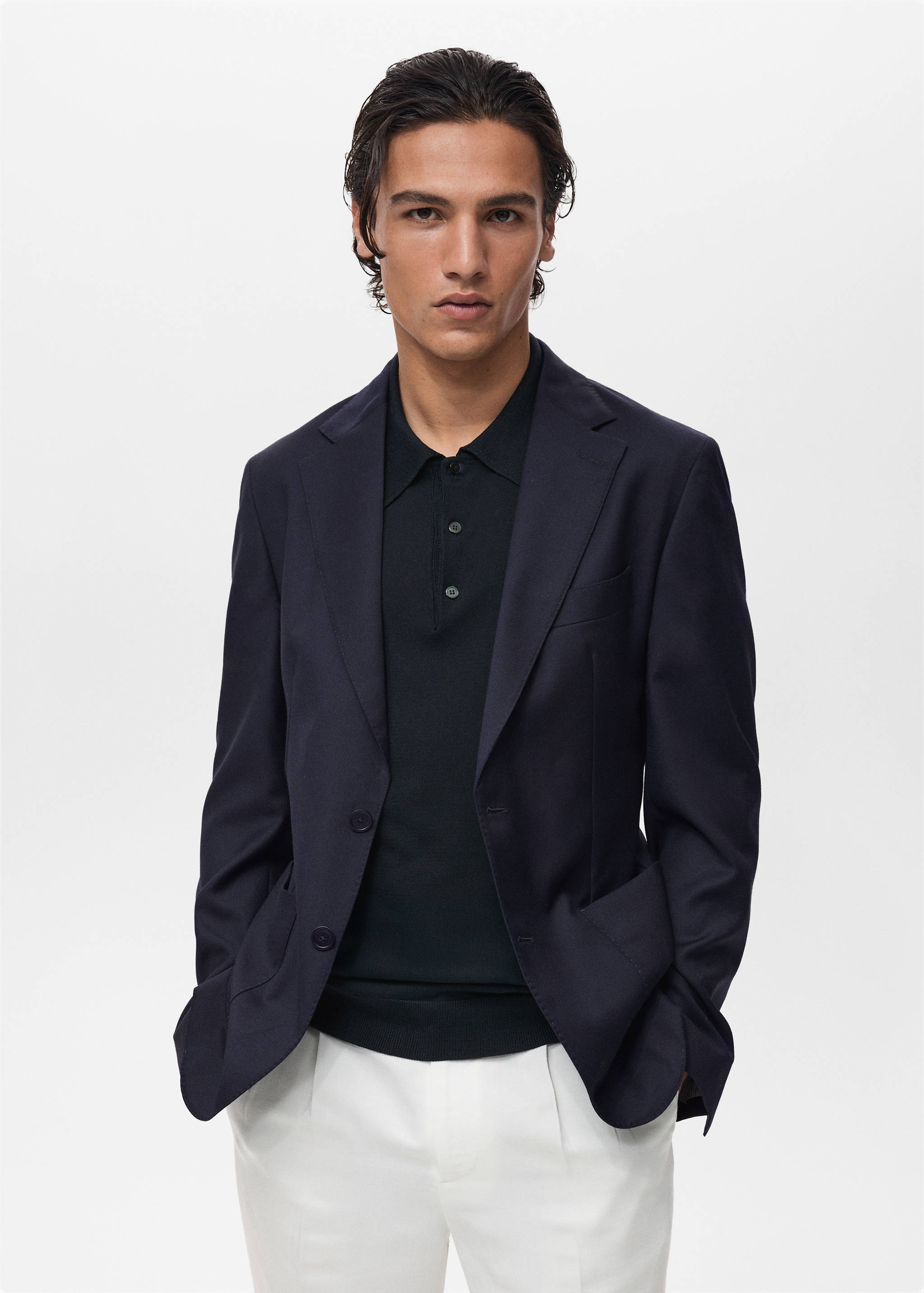 Blazer de 100% lã fria slim fit - Plano médio